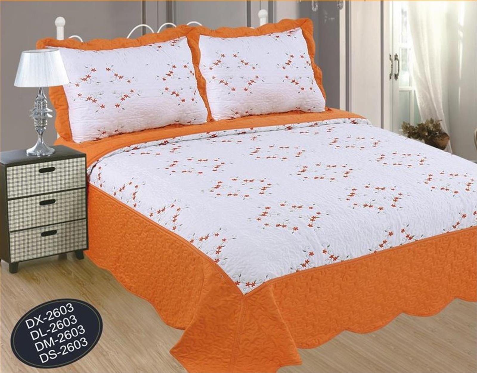 ForenTex- Colcha Boutí Cosida y Bordada, (DS-2603), Cama 90 y 105 cm, 190 x 260 cm, Naranja