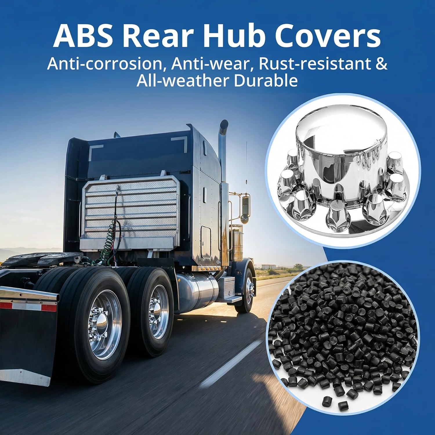 High Soar Chrome Rear Hub Covers Set ABS with 33mm Thread-on Frustum Lug Nut Covers for Semi Trucks Accessories, 4 Rear