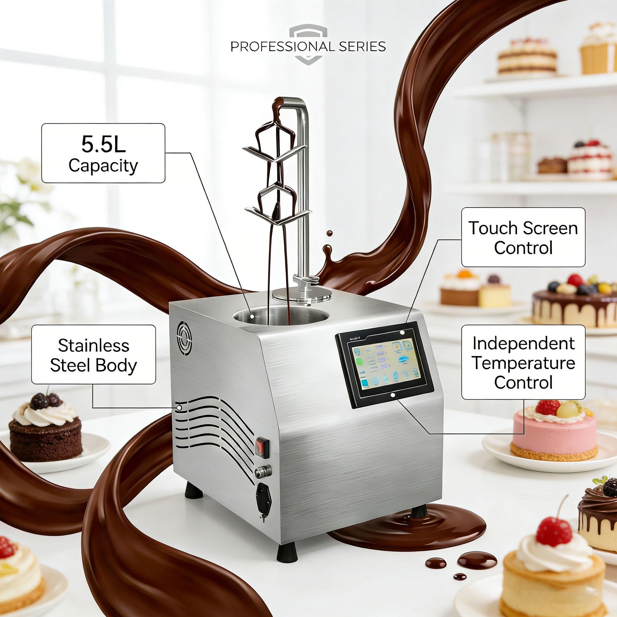 Machine à Fondre Le Chocolat Professionnelle 5,5 l, Acier Inoxydable, tête Spirale Amovible, idéale pour Les Barres chocolatées, l'enrobage de Fraises, Les fêtes et Les Mariages.