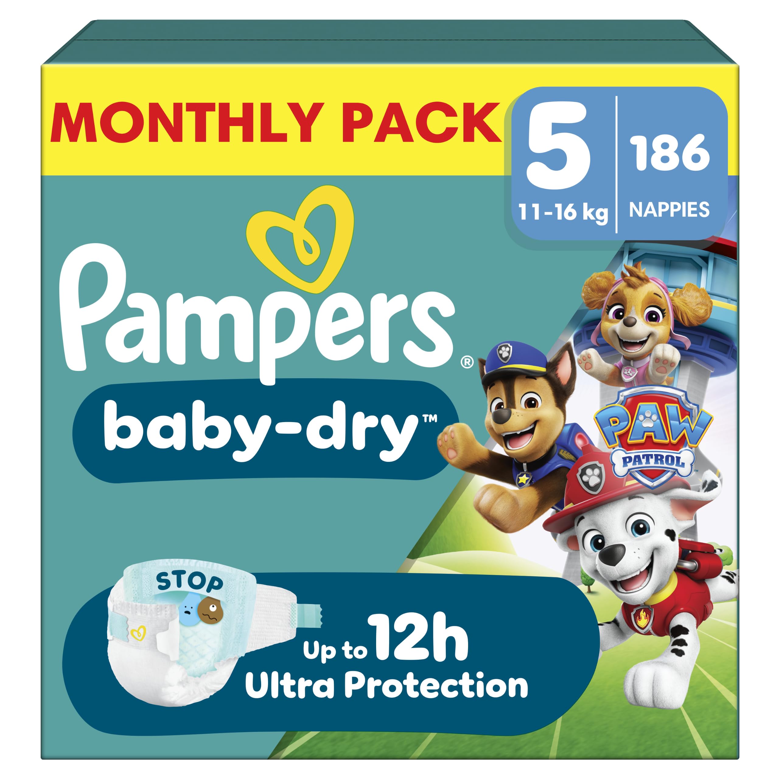 Pampers Baby-Dry Nappies, Size 5 Junior, 186 Count