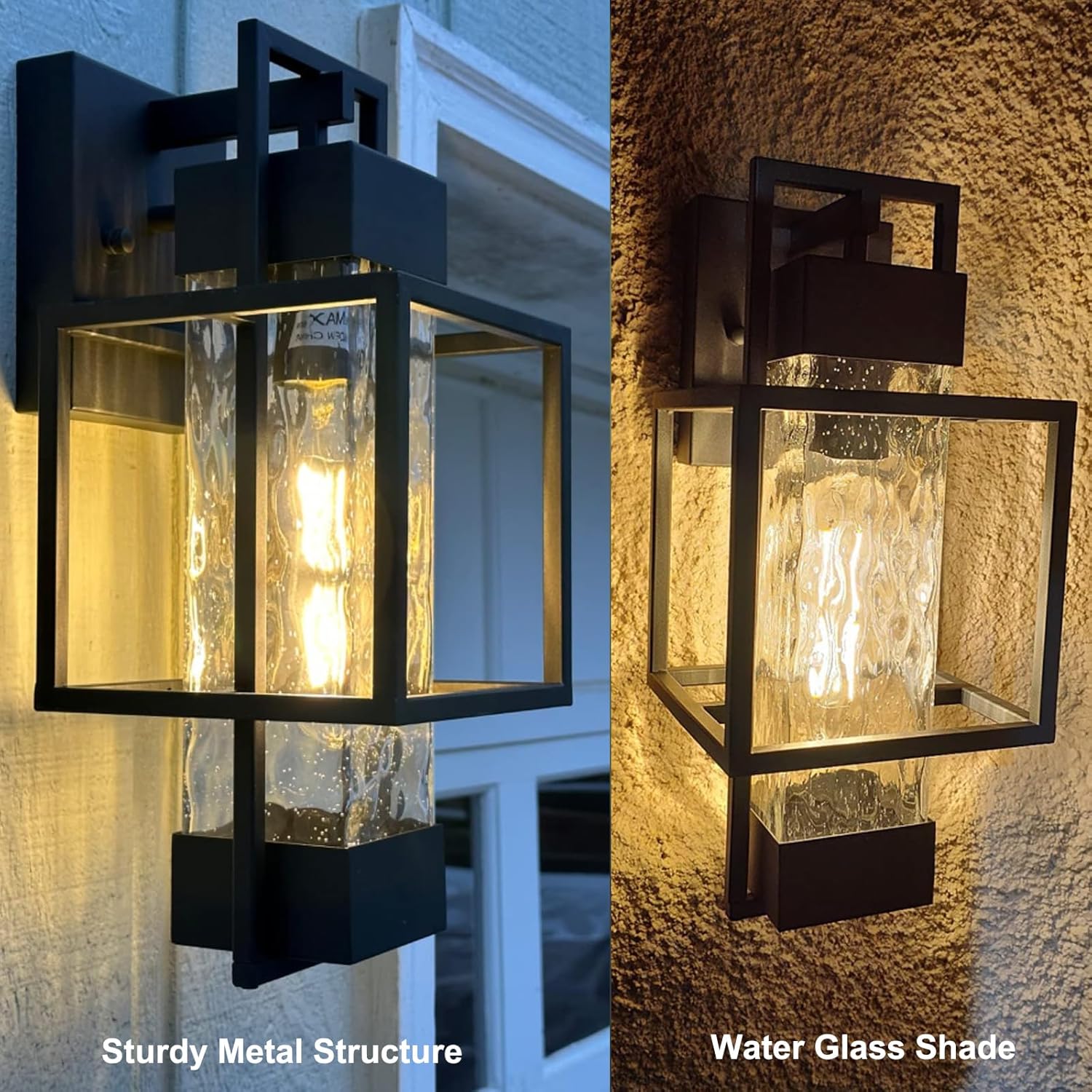 PARTPHONER Modern Outdoor Light Fixtures Outdoor Lighting 2 Pack, 15" Exterior Wall Sconce Waterproof Porch Light, Outside Light for House with Water Glass for Garage Doorway, Black