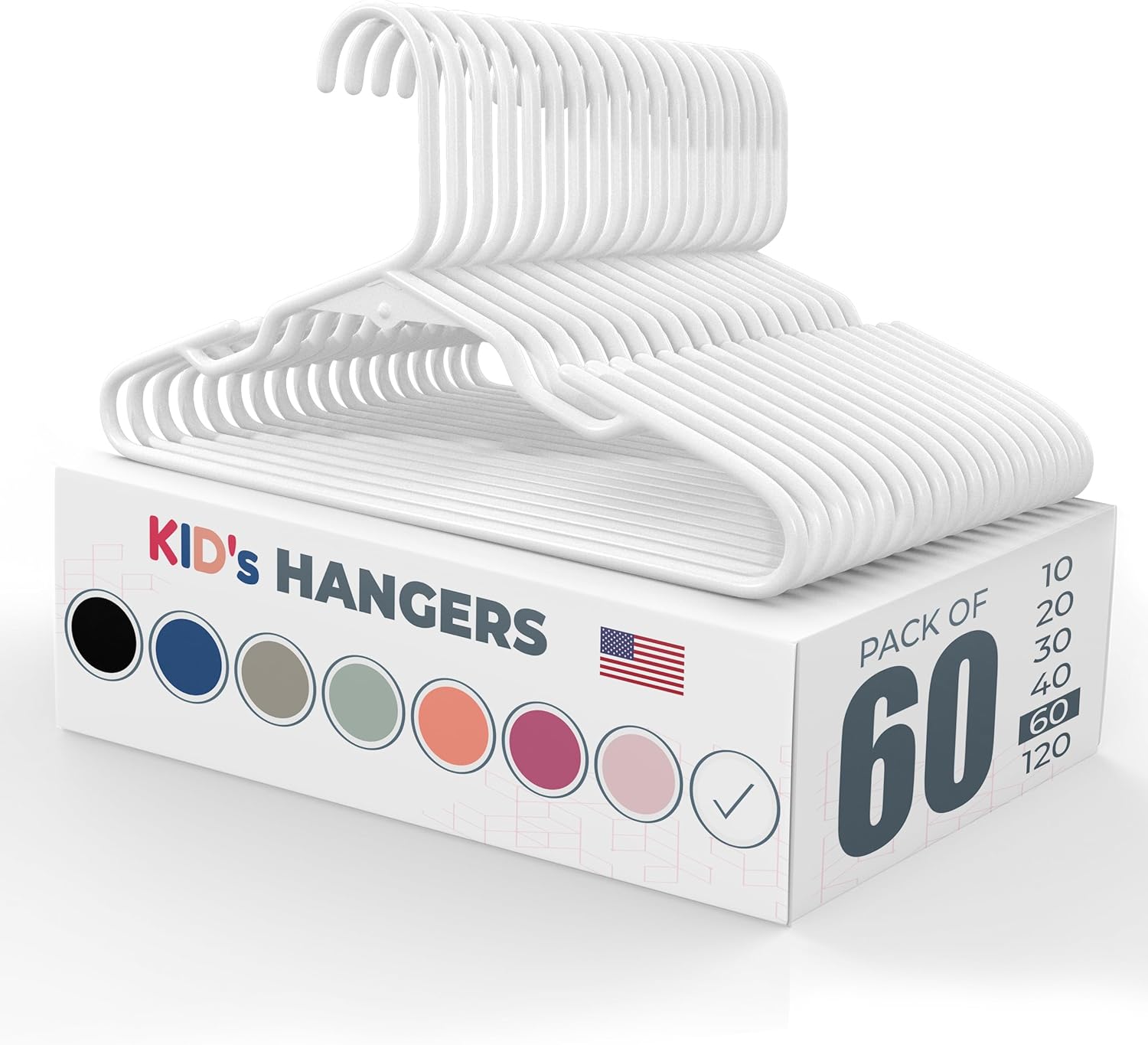 Neaties Plastic 12” Kids Hangers 50 Pack (60 Count) – Made in The USA – 5lb Capacity Baby & Toddler Clothes Hangers with Notches & Reinforced Edges – Fits Children’s Sizes Up to 8 – White