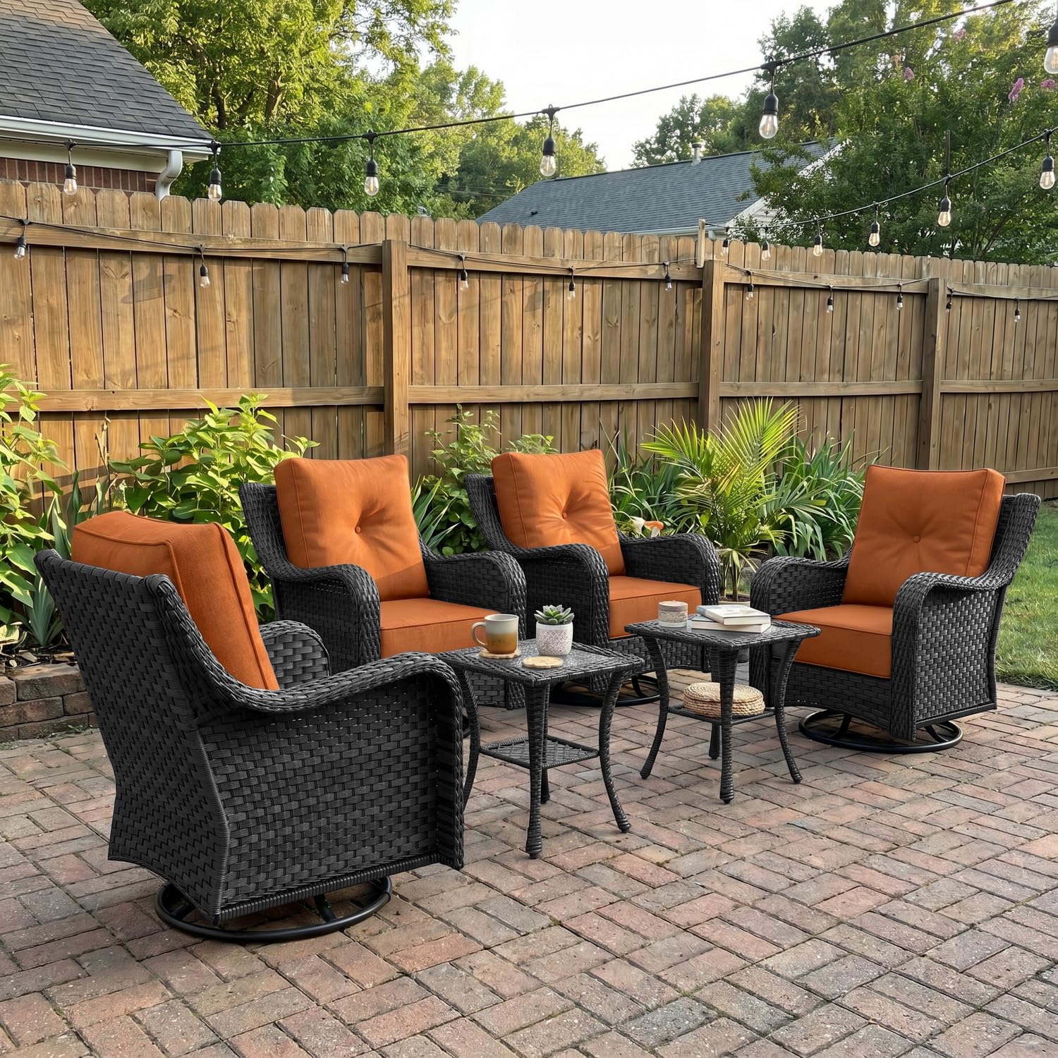 LayinSun 6 Piece Wicker Outdoor Furniture Set with 6-inch Comfy Cushions
