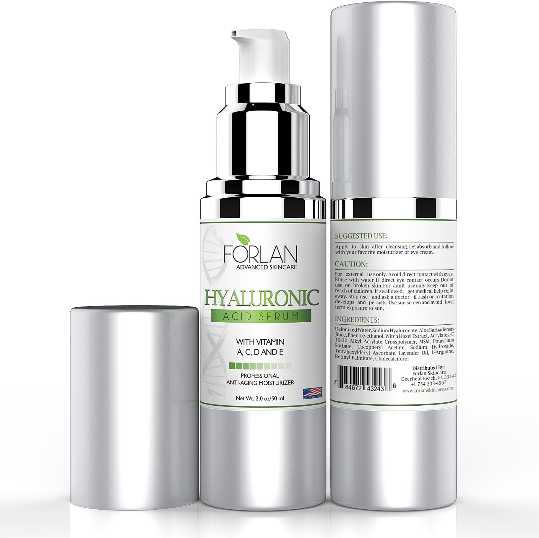 Hyaluronic Acid Serum with Vitamin C, E, A & D. Best Anti Aging Wrinkle Cream for Younger Looking Skin and a Top Eye Serum and Face Moisturizer to Help Tighten, Firm & Hydrate Skin. Great on Acne Scars and As a Line or Facial Filler for Men & Women - Large 2oz Bottle - Proudly Made in the USA.