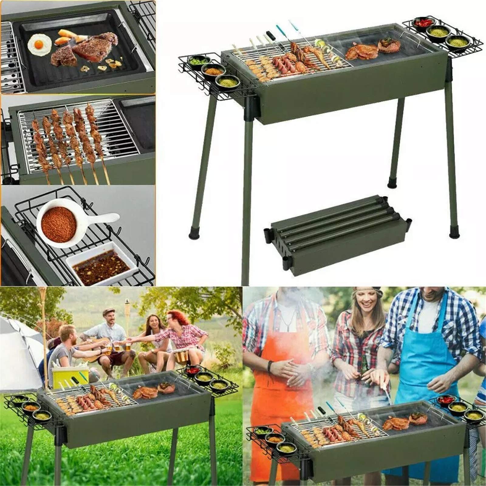 Barbecue Au Charbon De Bois Portable En Acier Inoxydable, Grand