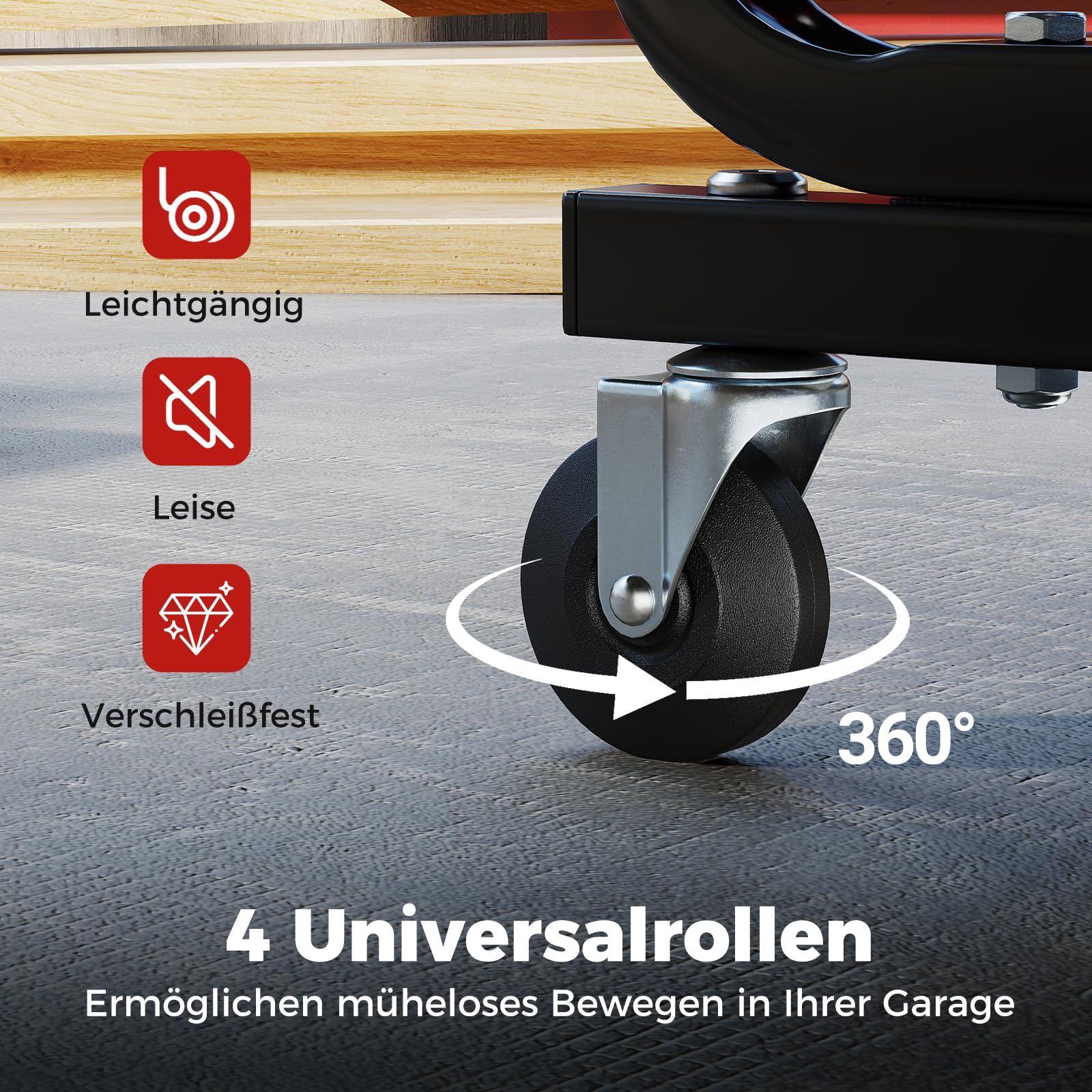 GYMAX Rollender Werkstatthocker, mobiler Rollhocker mit ausziehbarer Schublade, Werkzeugablage & gepolsterter Sitz, Tragfähigkeit von 185 kg, Werkzeugwagen für Garage, Gartenarbei (Rot)