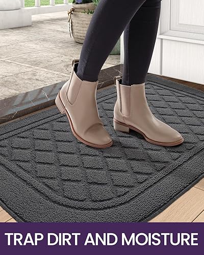 Miniatura 3 de DEXI Tapete para puerta de interior, de perfil bajo, antideslizante, lavable, medio redondo, para entrada, cocina, 24 x 36 pulgadas, color gris