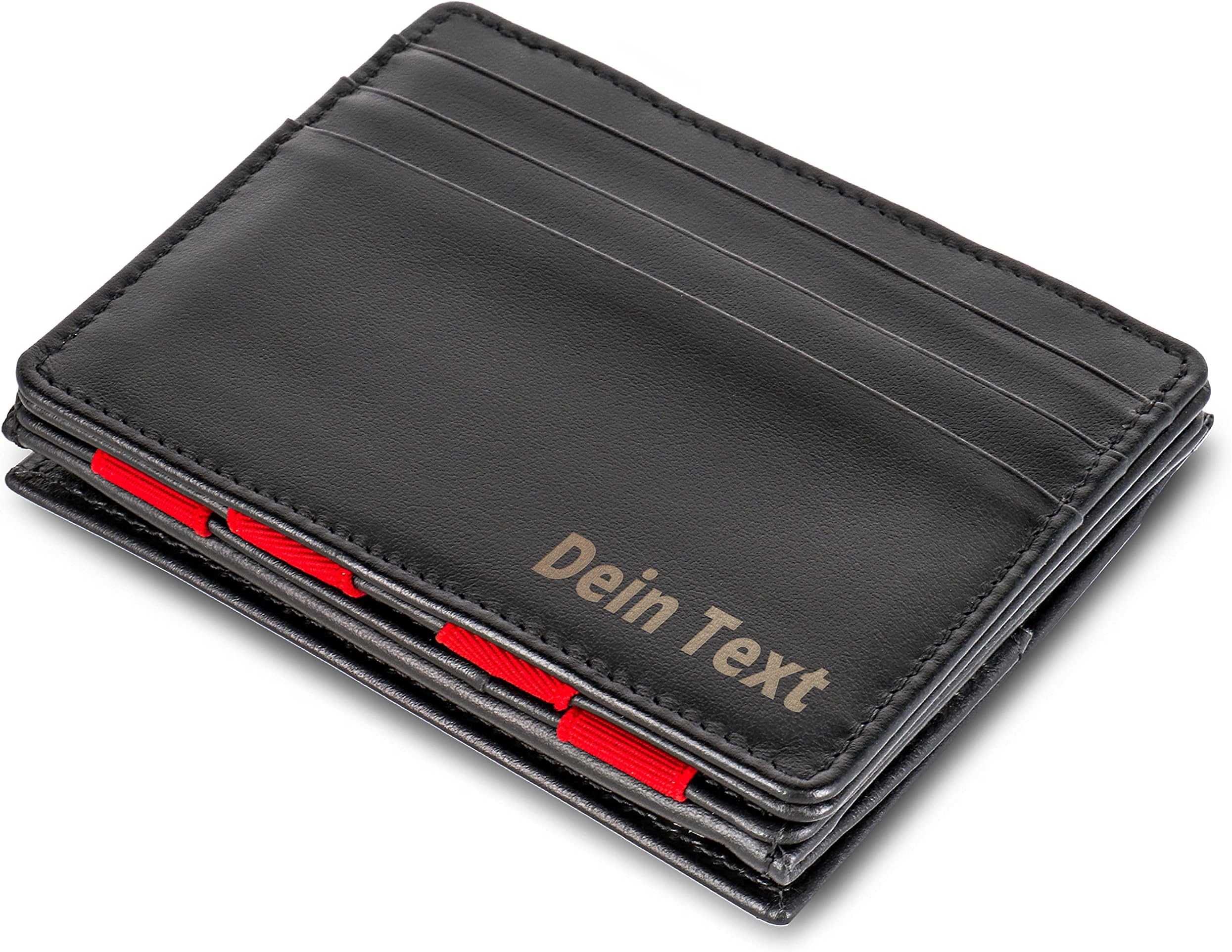 JAIMIE JACOBS ® Magic Wallet Flap Boy - The Original - Men Wallet with Engraving and Coin Pocket, RFID Blocking Wallet Genuine Leather (Black with Red)