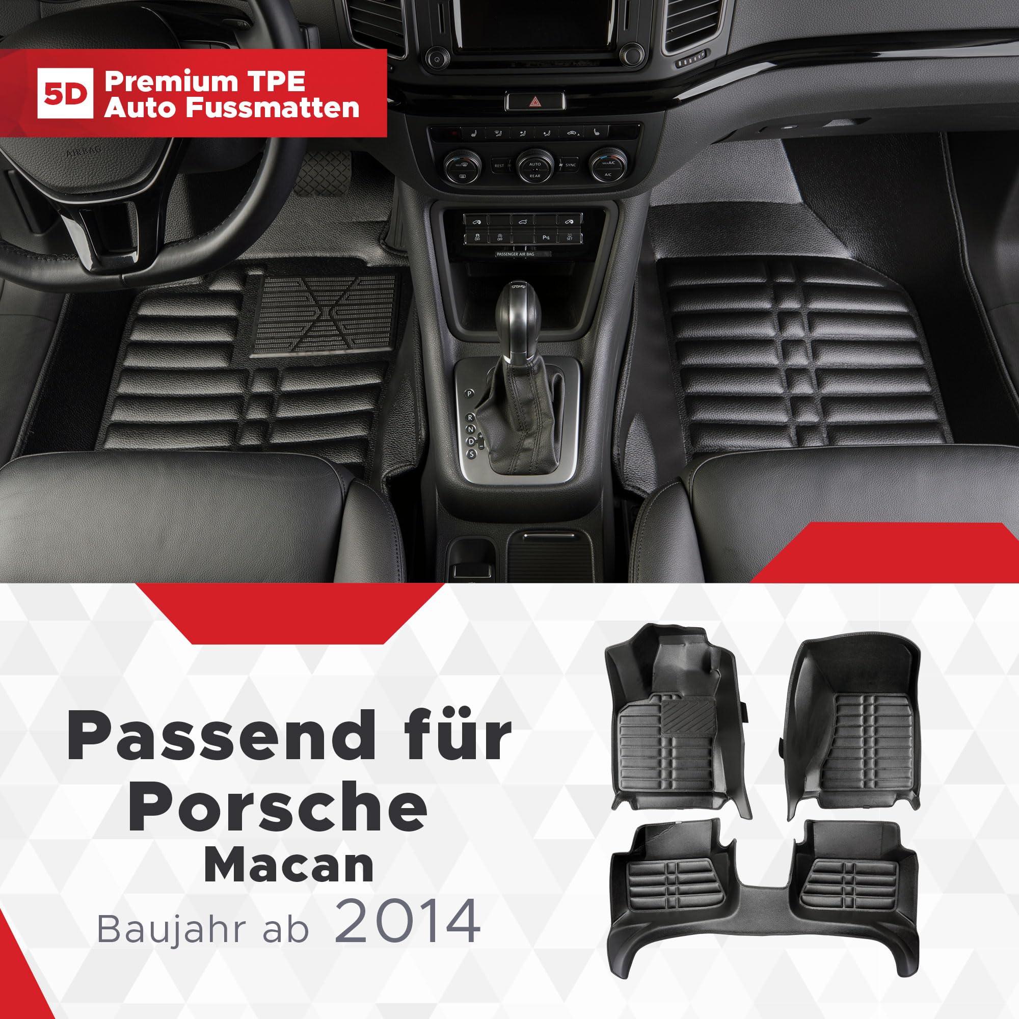 Juego de Alfombrillas para Coche compatibles con Porsche Macan año de construcción a Partir de 2014, 100% compatibles, inodoras, para Todo Tipo de climas, Alfombrillas de TPE 5D