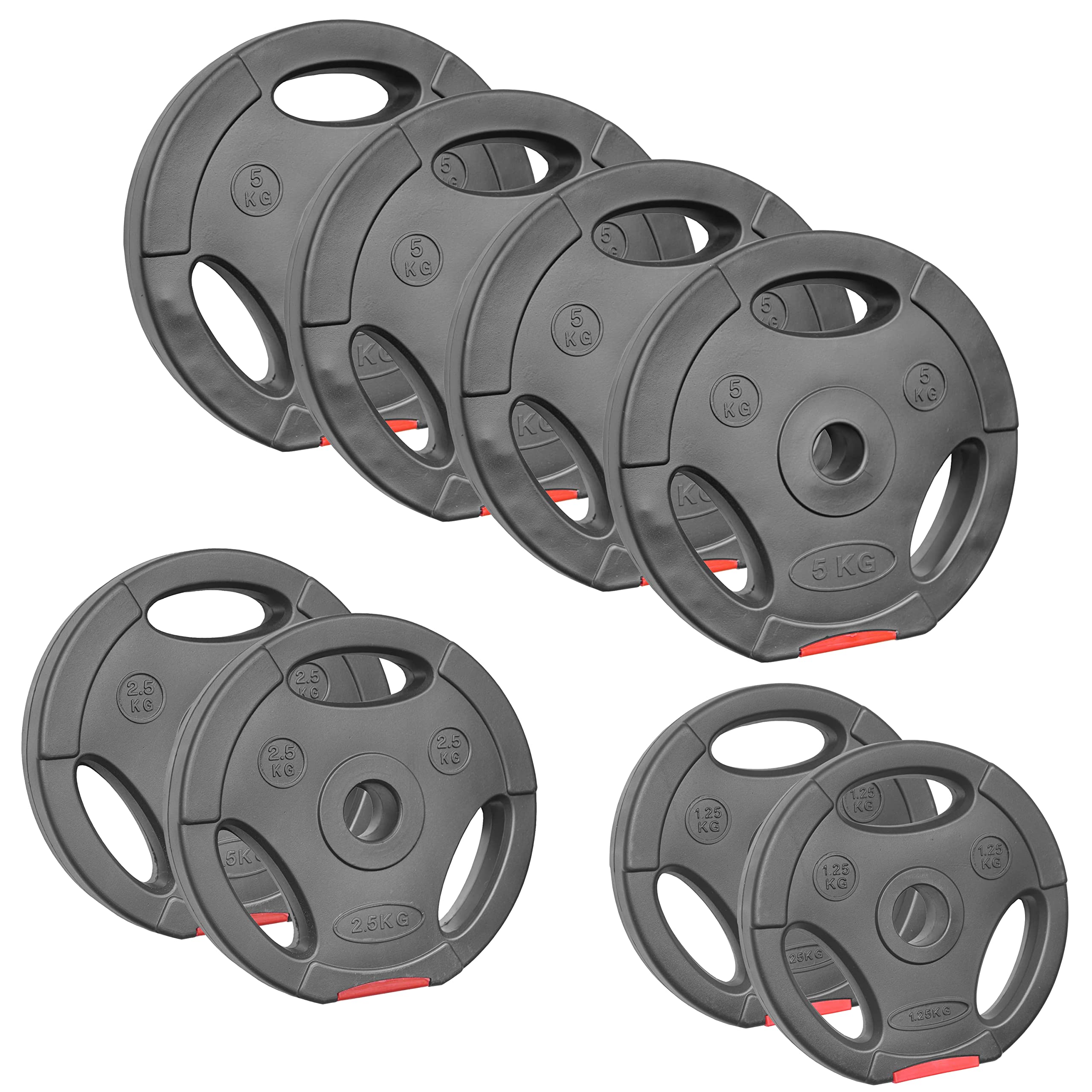Hantelscheiben | Gewichtsscheiben | 30/31 mm | Kunststoff | Sand-Beton-Füllung | mit Griffen | Größenauswahl: 1,25kg | 2,5kg | 5kg | 10kg | 15kg | Gewichte für Langhantel Kurzhantel