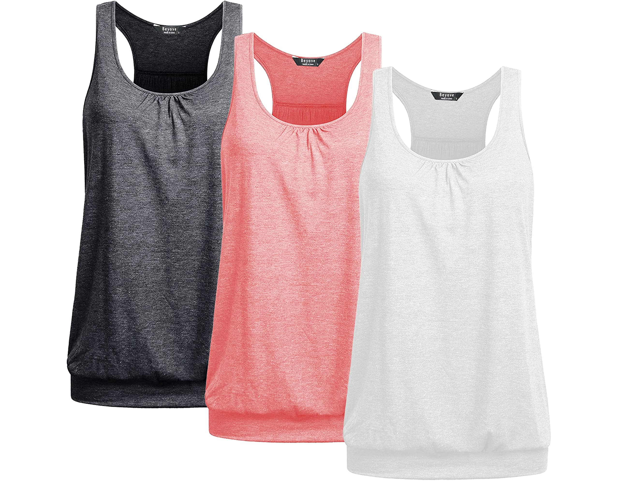Beyove Racerback Tank Tops for Women Yoga Athletic Workout Tops Sleeveless Loose Fit Muscle Shirts Activewear 3 Pack