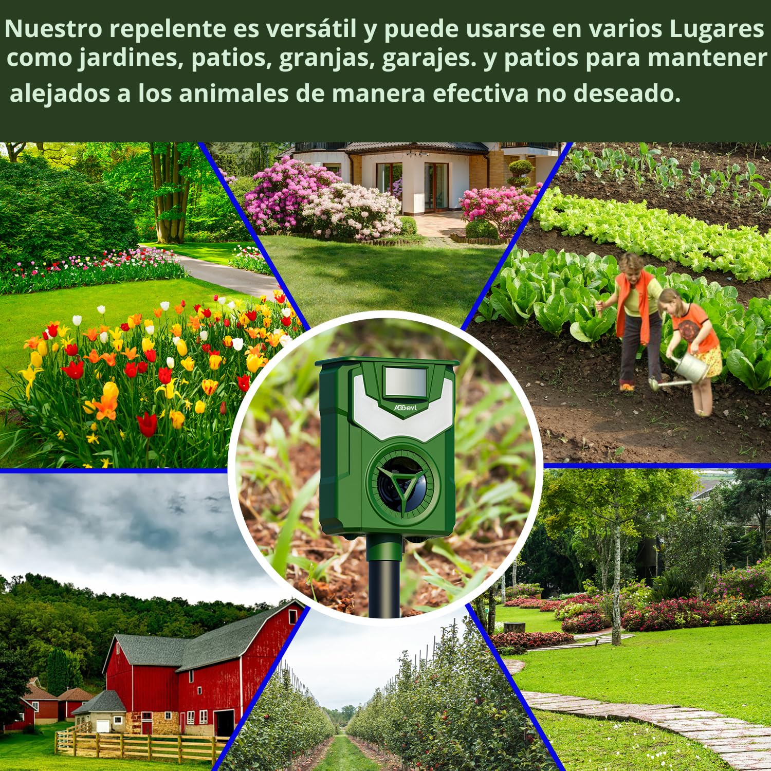 Repelente para Gatos ADGEVL Ultrasonido Exterior Potente e Impermeable con Sensor de Movimiento 12m - Recarga Solar/USB - También para Perros y Animales (Zorro, Conejo) - Modelo 2024 - Garantía 1 Año