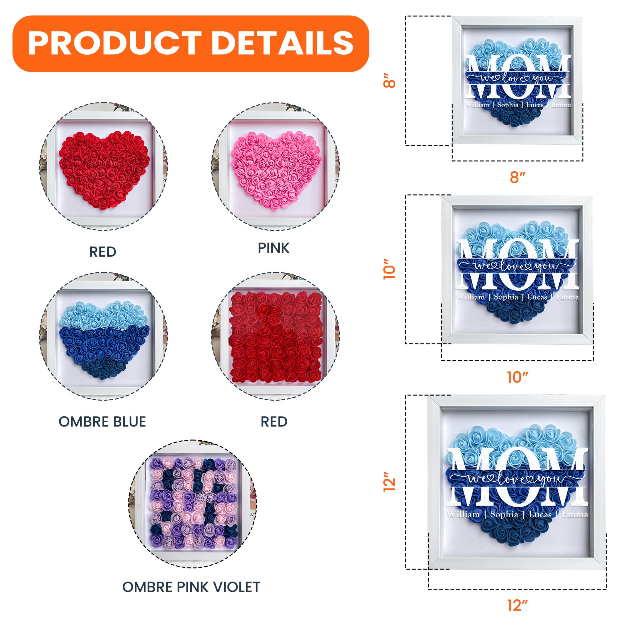 Macorner Personalized for Mom, We Love You Mom, Flower Shadow Box with LED Light, Gift from Son Daughter