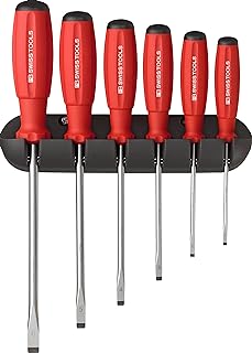 PB Swiss Tools - Set of 6 SwissGrip Screwdriver for Slotted Screws, Model #8240.CBB, Set with Wall Mount, Screwdrivers