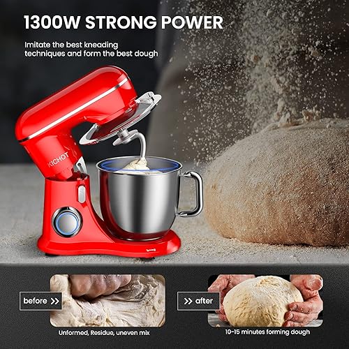Miniatura 6 de Batidora de pie, KICHOT 10+P Speed 4.8 cuartos de galón, mezcladora de pie para el hogar, máquina mezcladora de pasteles de cabeza inclinable con