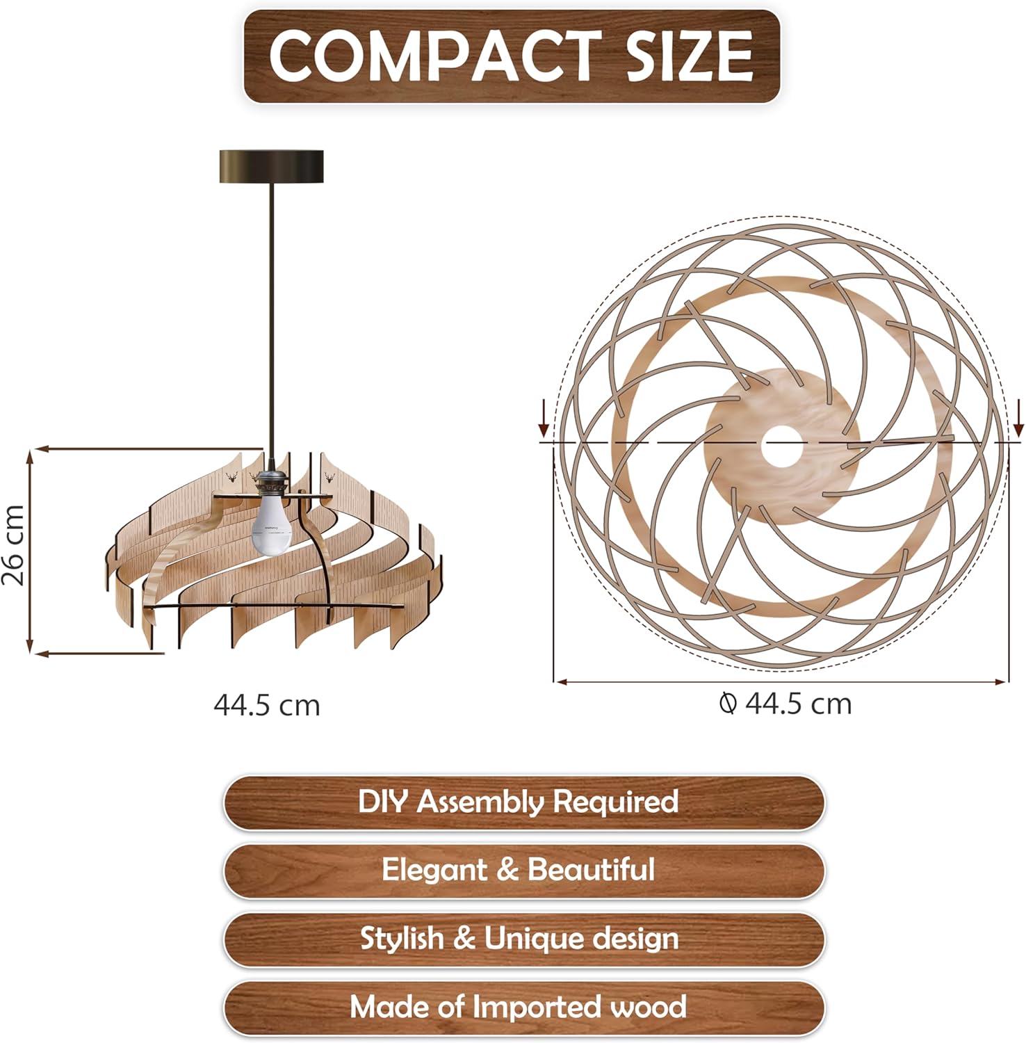 EIGEN Wood Pendant Lights Kitchen Island, Mini Chandeliers for Dining Room, Kitchen & Bedroom - Hanging Lamp Pendant Light Fixtures with Ceiling Mount and E26 Holder (Natural)