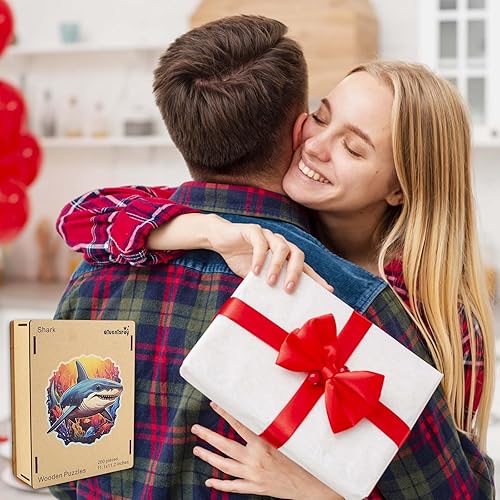 Miniatura 4 de Qiuenisray Rompecabezas de madera para adultos, rompecabezas de tiburón océano de 200 piezas, rompecabezas de forma única con certificación FSC,