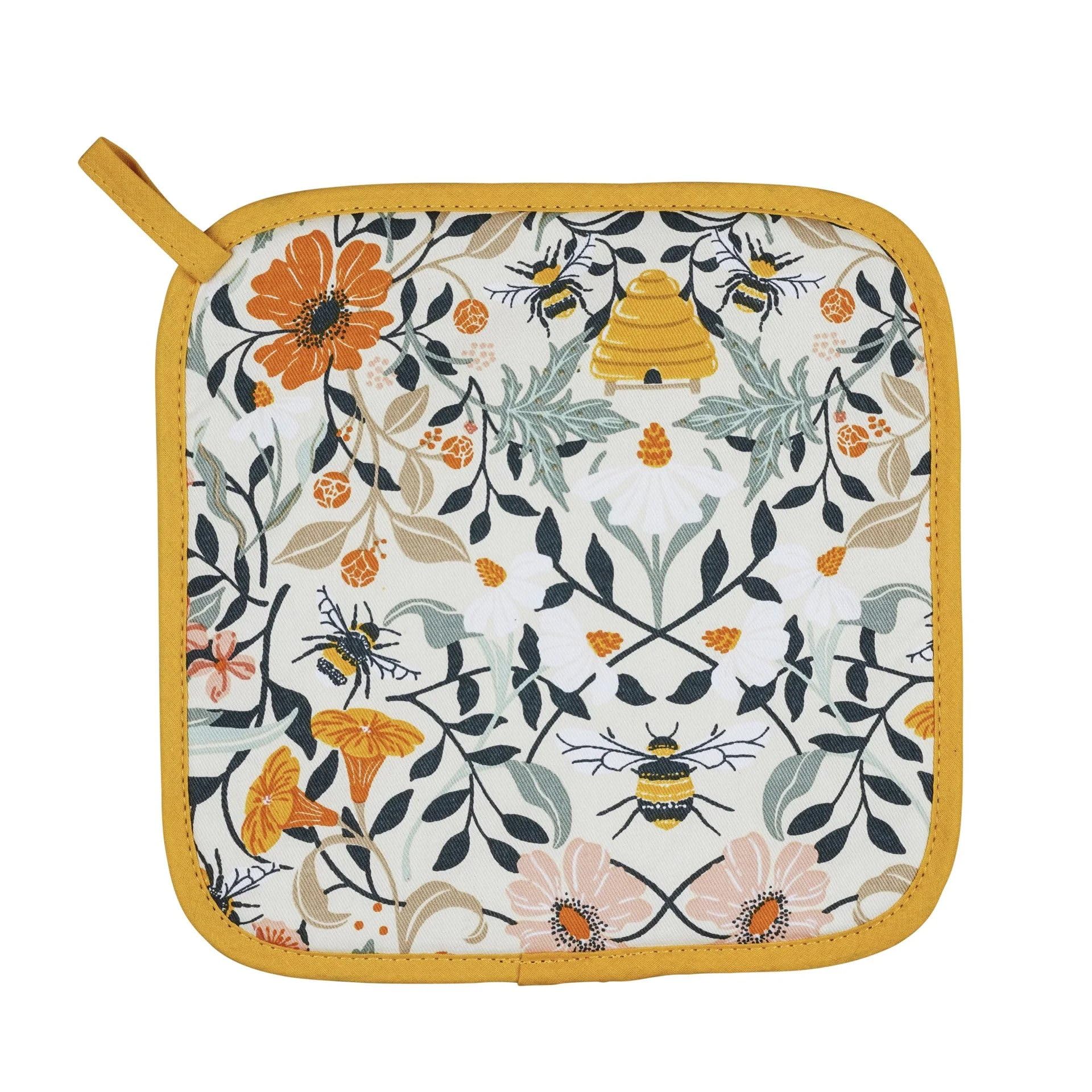 Ulster Weavers - Bumble Bee Pot Mat/Pot Holder (21 x 21cm) - 100% Cotton - Cotton Trivet with Bees - Bee Theme Pot Mat - For Hot Pan Mat - Trivets for Hot Pans - Bee Kitchen Accessories - Bee Gifts