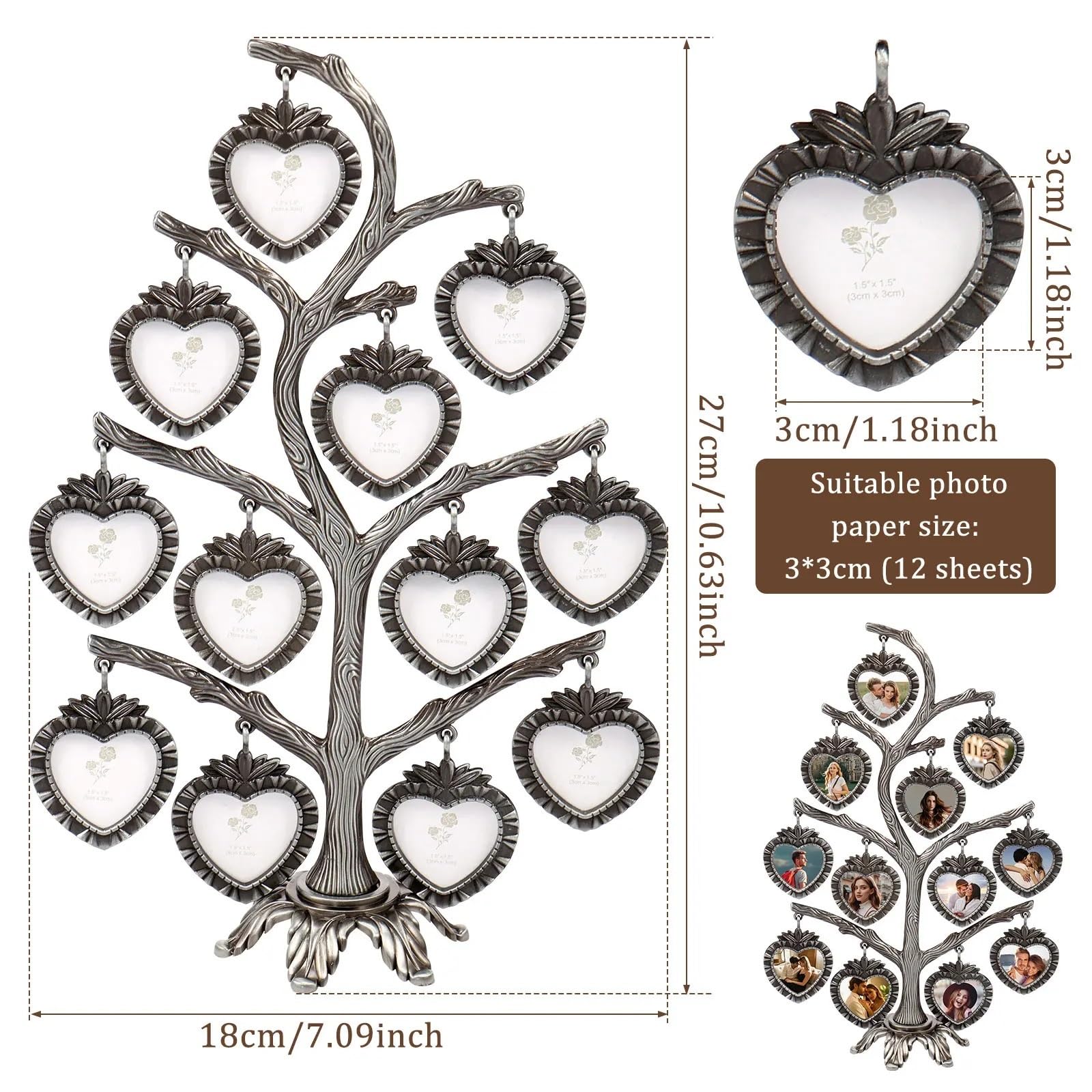 Portafoto con cornice in metallo for albero, design multilivello, base stabile, decorazione for la casa(Gold Heart shape)