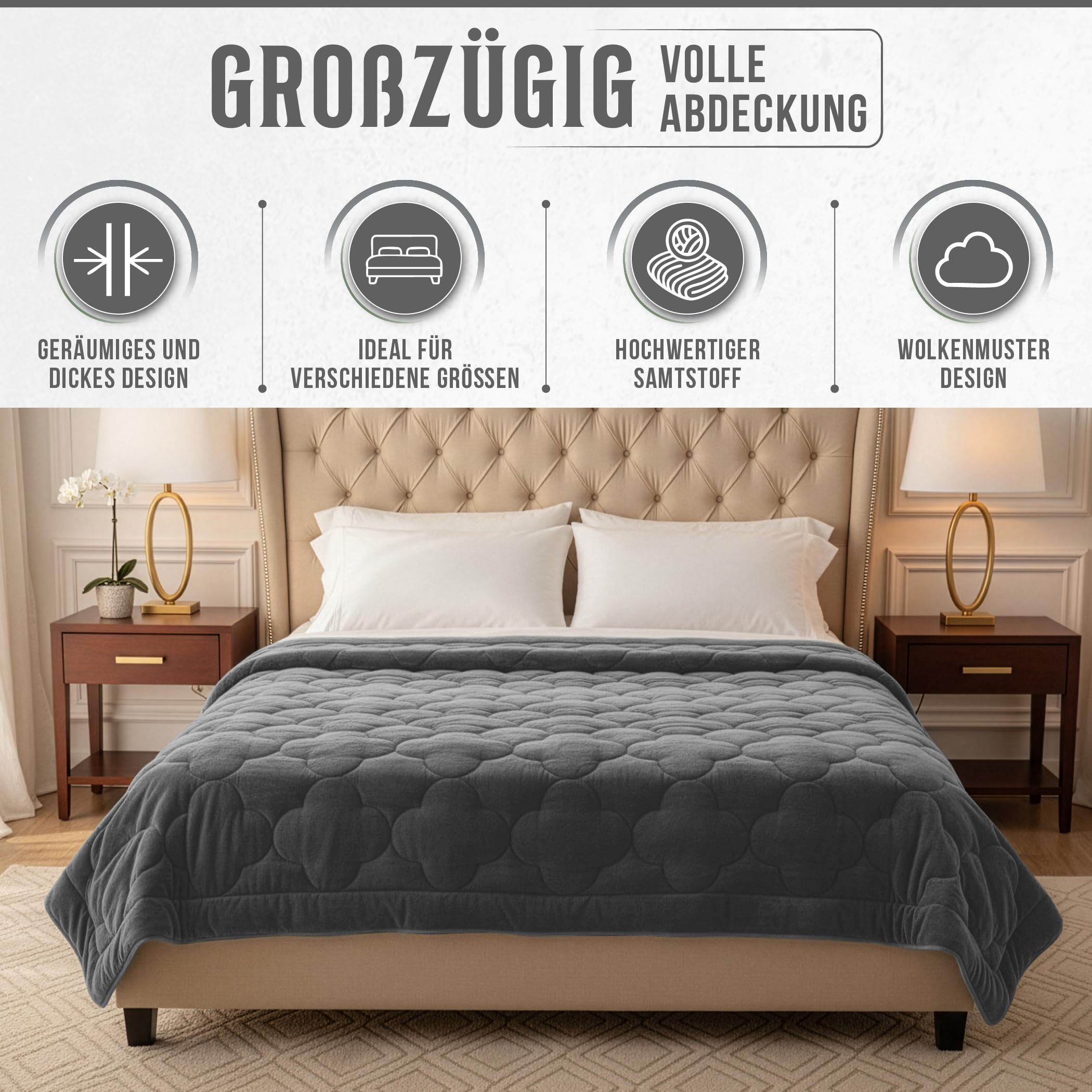 SLEEP COMFY Piumone 4 stagioni 160 x 220, velluto e microfibra senza rivestimento, traspirante, ipoallergenico, per casa, caravan e campeggio, certificato Oeko-TEX
