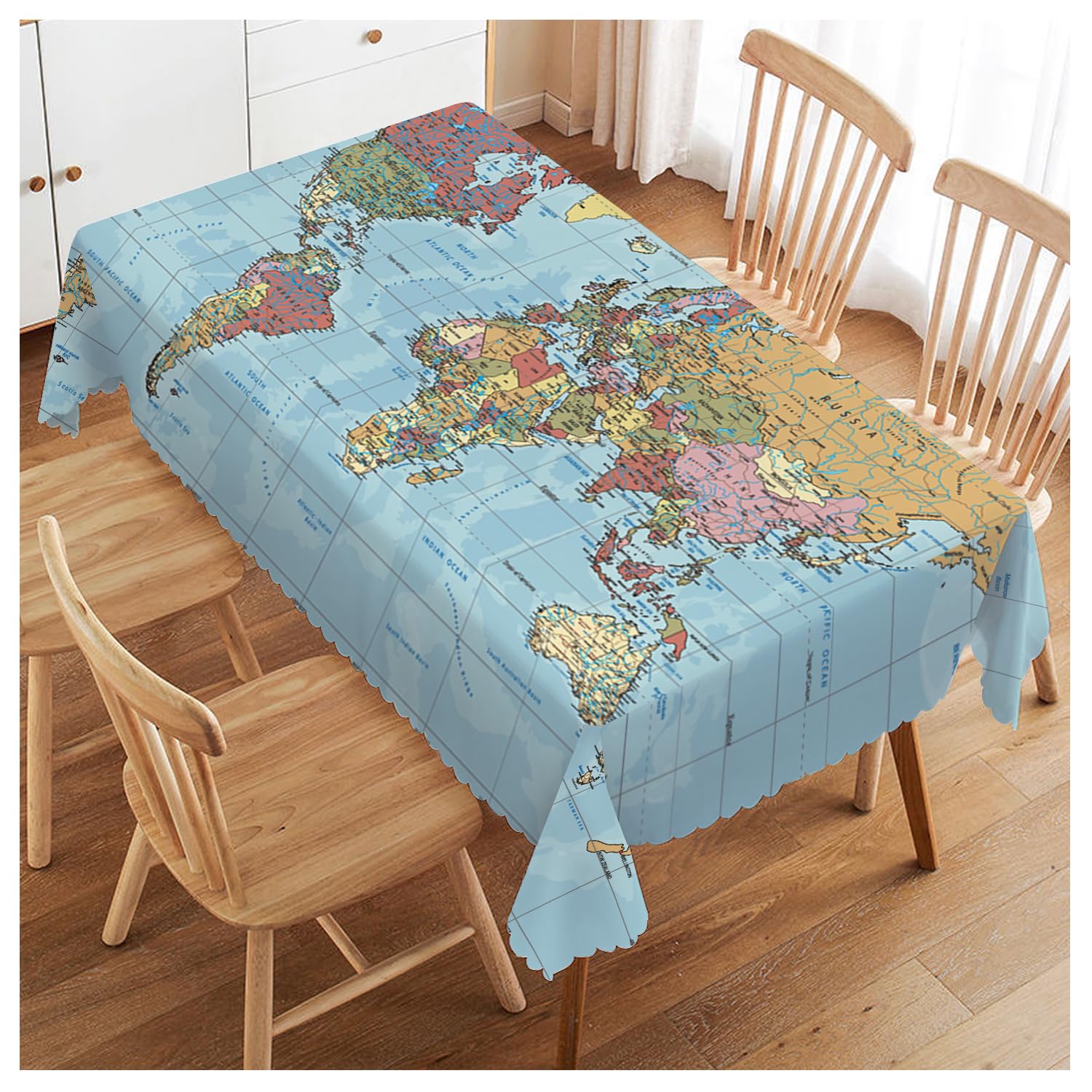 Walmsco Tablecloth World Map Decor For Dining Room Kitchen Rectangular Table Cover 132 * 178cm