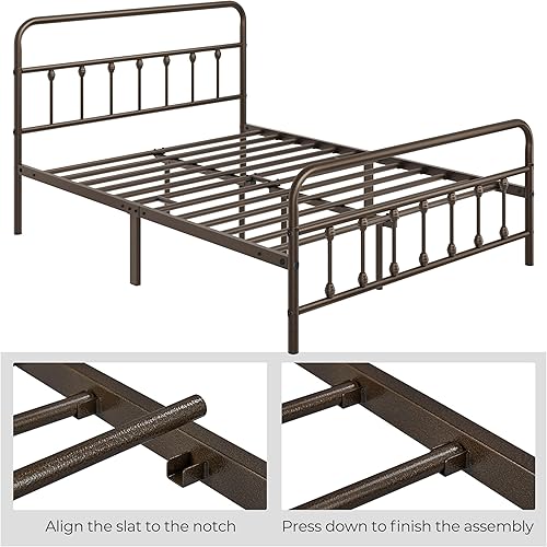 Miniatura 6 de Yaheetech Base de cama clásica de metal con base de colchón con estilo victoriano, cabecera, estribo, almacenamiento debajo de la cama, no necesita