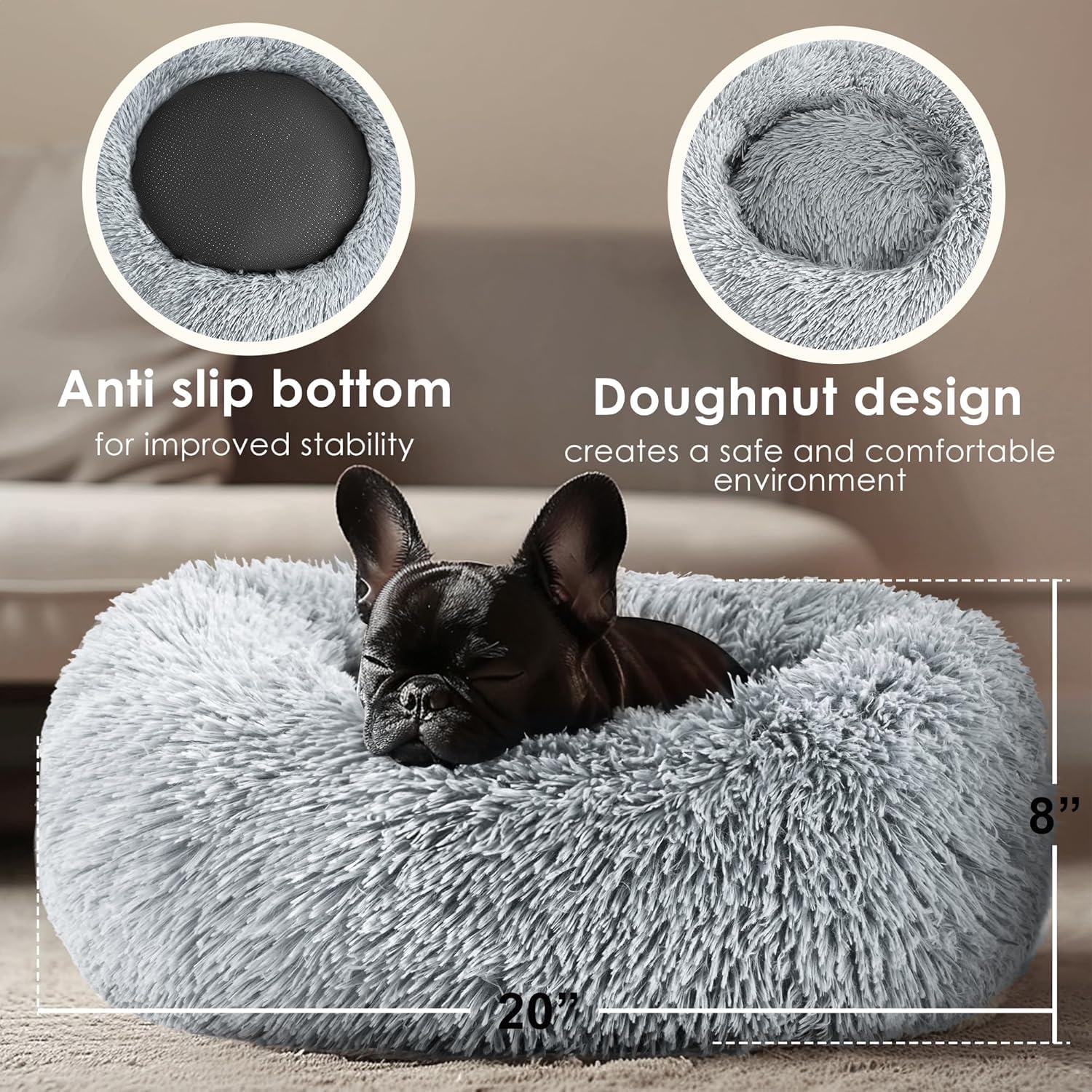 Cama Perro Pequeño 50X50cm Antiestres .Cama Redonda Perro Cama para Perros Pequeños. Cama Gato Invierno Lavable.
