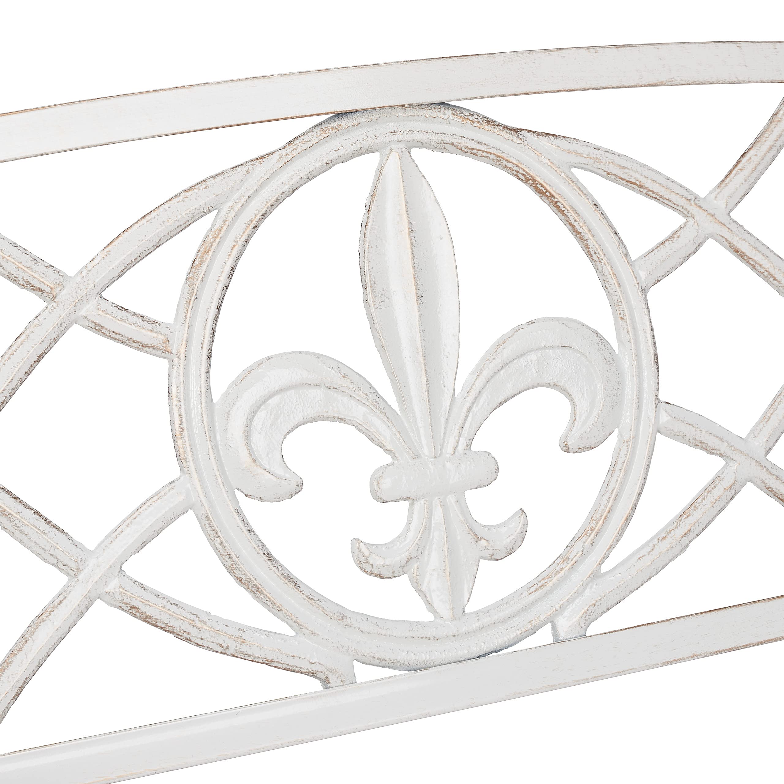Relaxdays Banco Jardín, Banco Parque Metal, Asiento Respaldo de Hierro Fundido, Exterior, 86x127x57 cm, Blanco y Bronce