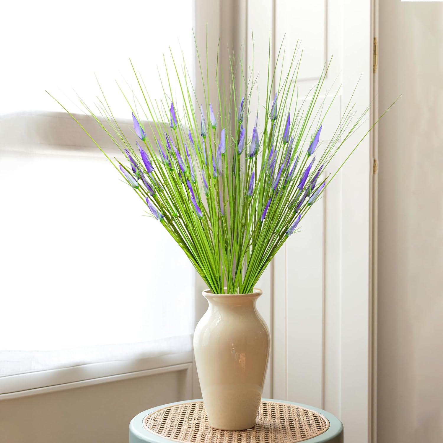 6pcs Artificial Plants Tall Fake Grass 29" Faux Grass for Outdoor Greenery Plastic Wheat Grass with Purple Flower for Porch Home Box House Indoor Outdoor Office1
