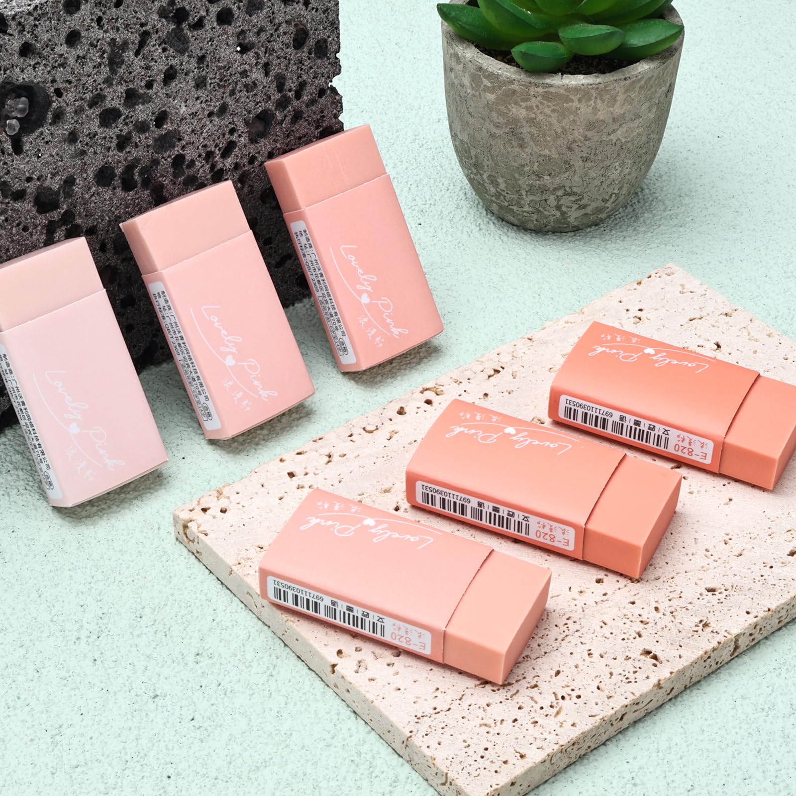 BAYTORY 12Pcs Cute Pencil Erasers, Bulk Eraser for Pencils, Block Eraser Easily Erase Mistakes, Mini Gradient Color Erasers for School (Pink) — image 1