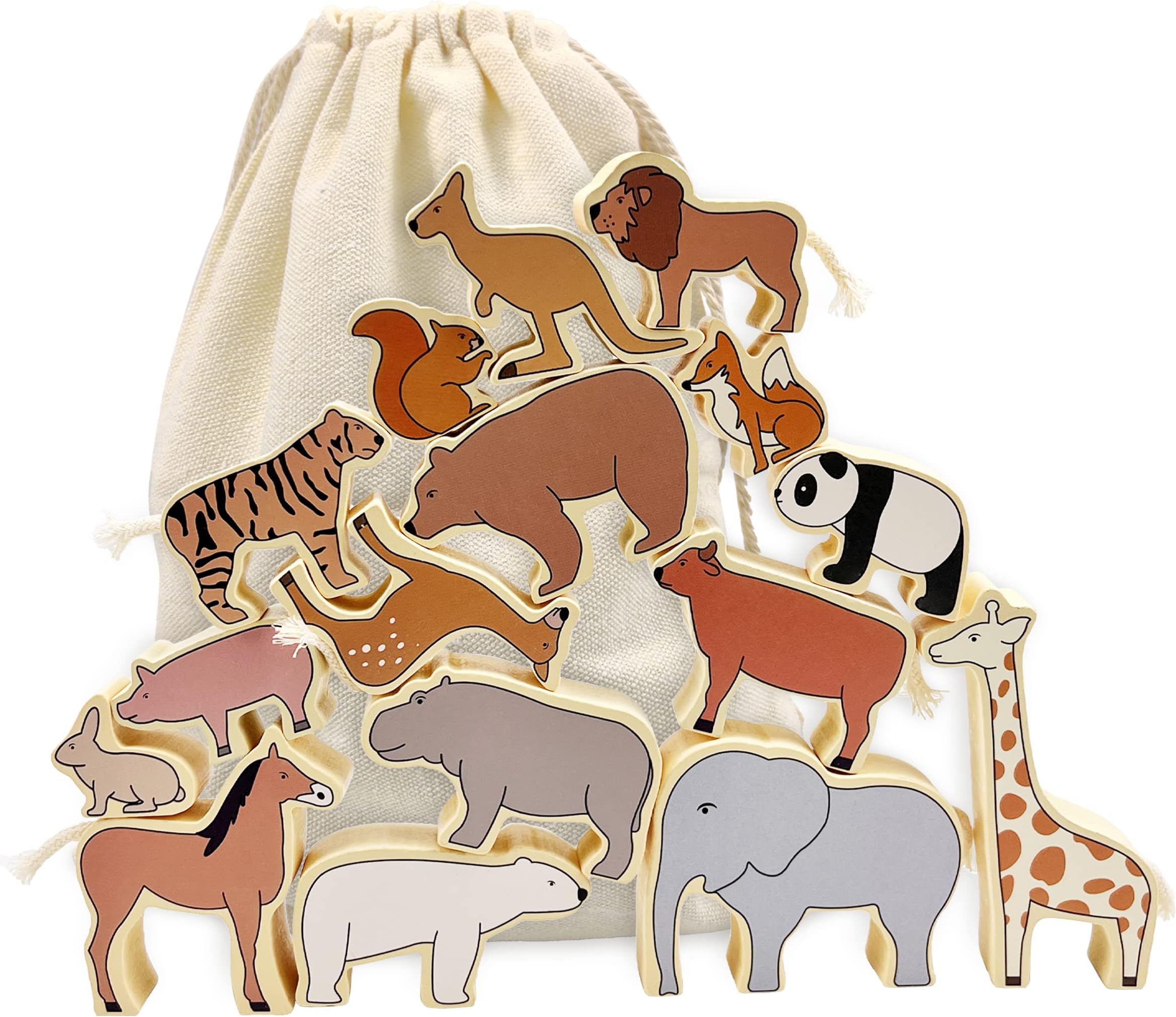 Wooden Zoo Animal Blocks Stacking and Balancing Toy, Toddler Wood Animal Figures Blocks Imaginative Play, Preschool Educational Toys and Stack Balance Games for Kids