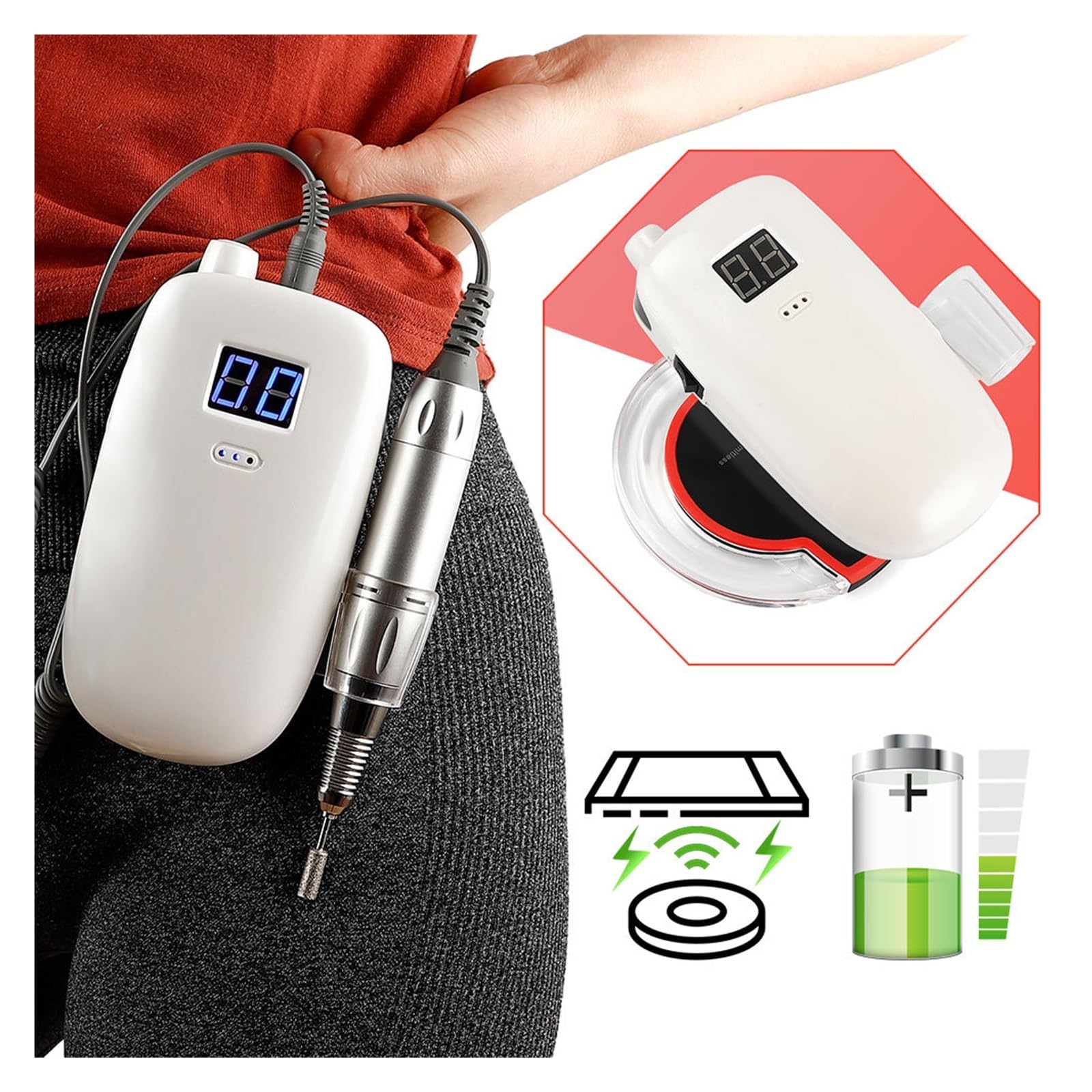 Torno para Uñas, Taladro de uñas de 30000 RPM, pulidor de uñas profesional, dispositivo de pedicura de manicura de pulido de lima de uñas de carga inalámbrica portátil