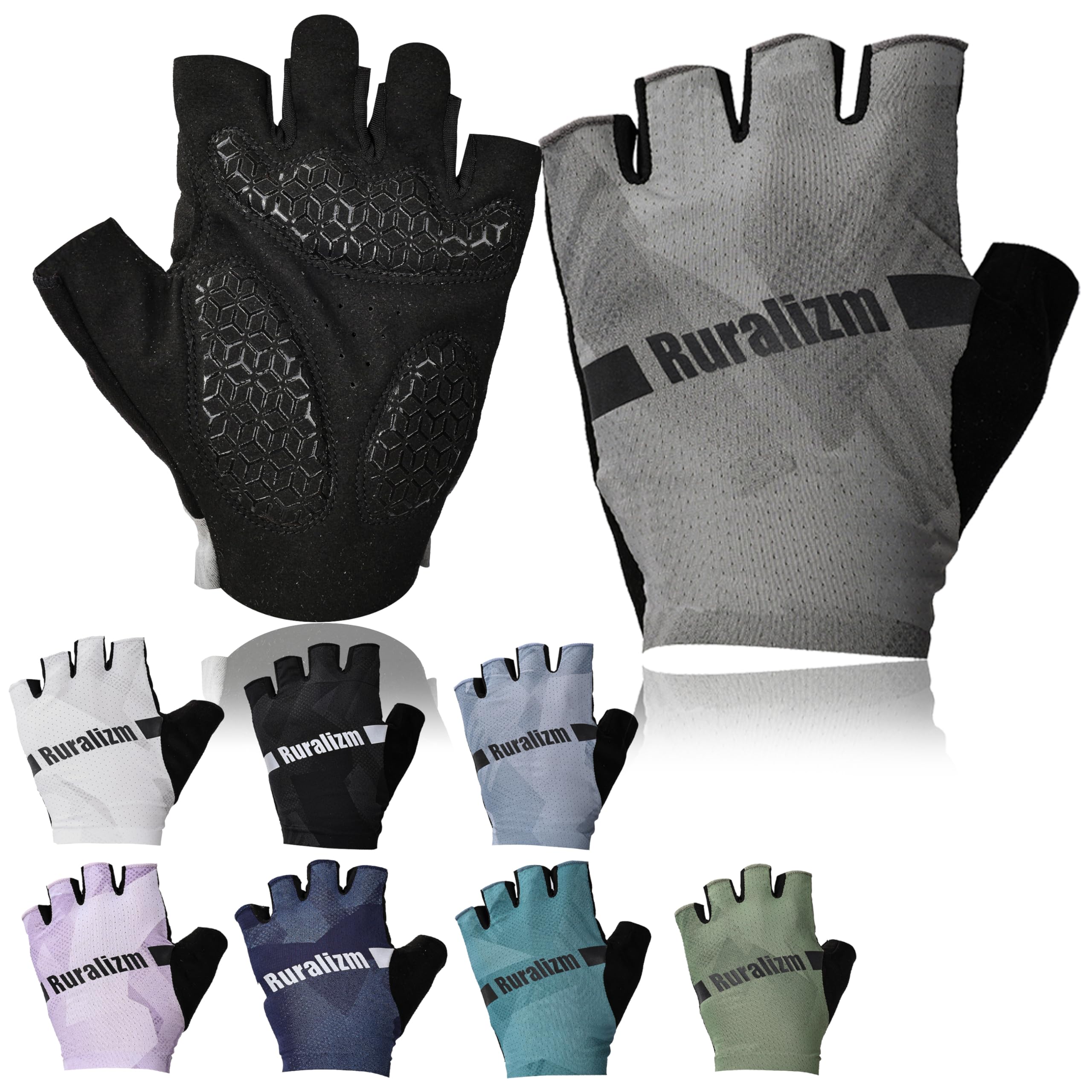 RURALIZM Half Finger Cycling Gloves with Reflective Logo, Anti-Slip Silicone Grip & Memory Foam Padding, Breathable Nylon-Spandex Back, Seamless Cuff