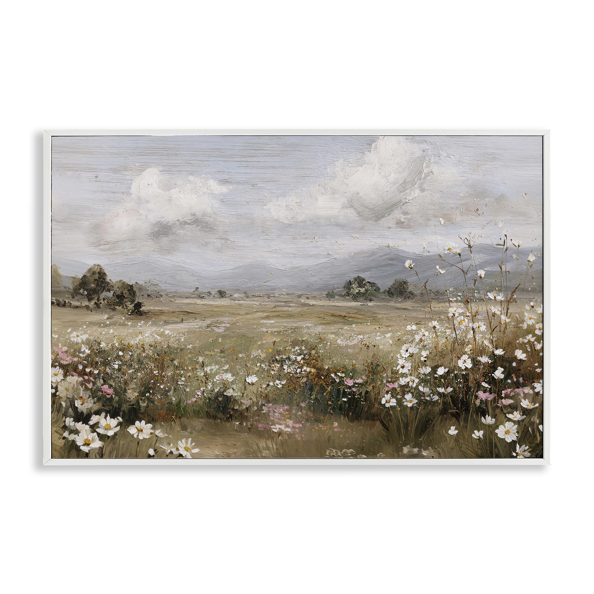 Stupell Industries Coastal White (Textured) 'Daisy Clusters In Field'| Framed Giclee Art