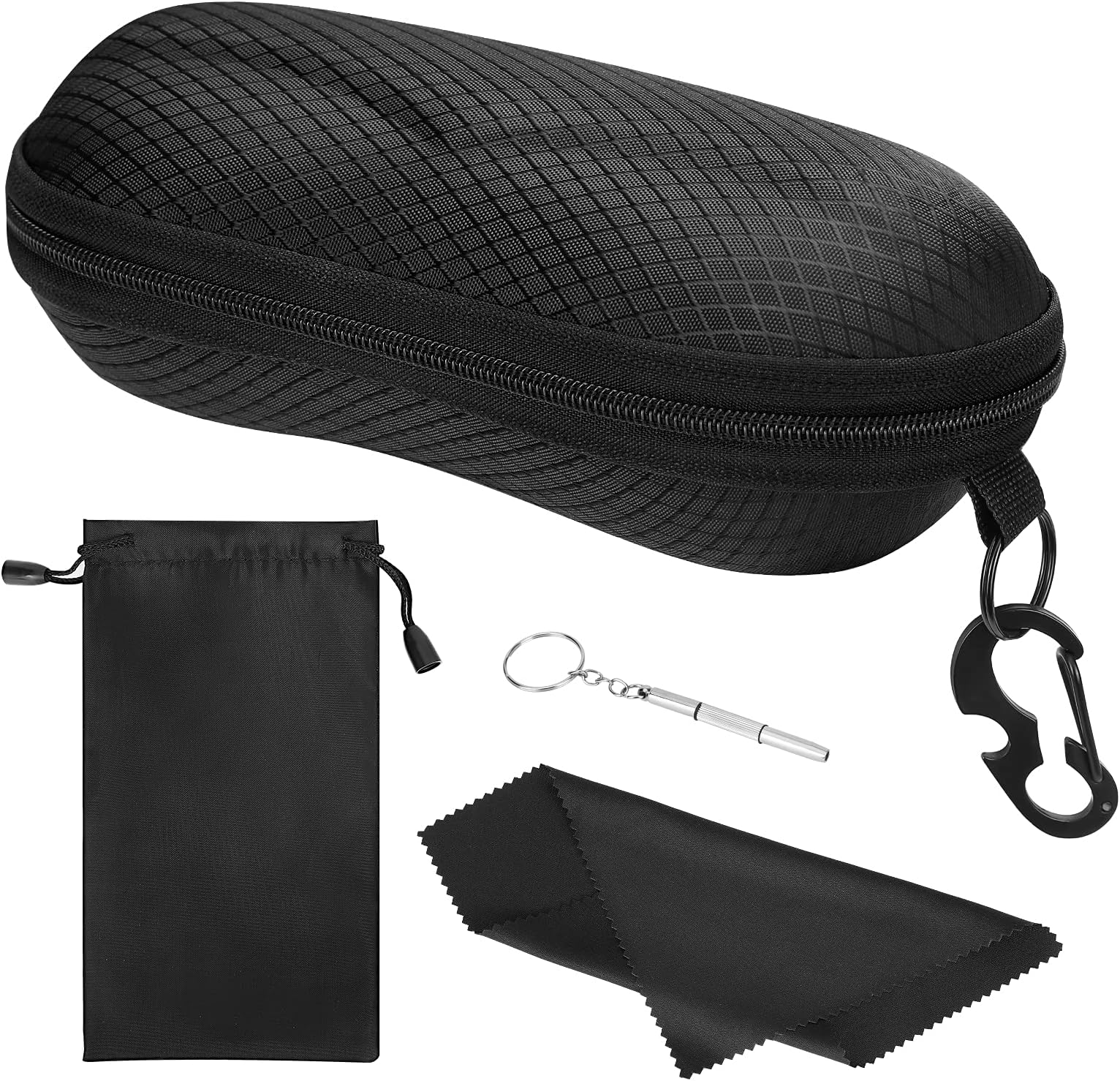 Semi Hard Shell Sunglasses Case, Unisex Anti-scratch Protective Eyeglasses Storage Case Eyewear Holder with Metal Hanging Hook Mini Screwdriver for Men Women