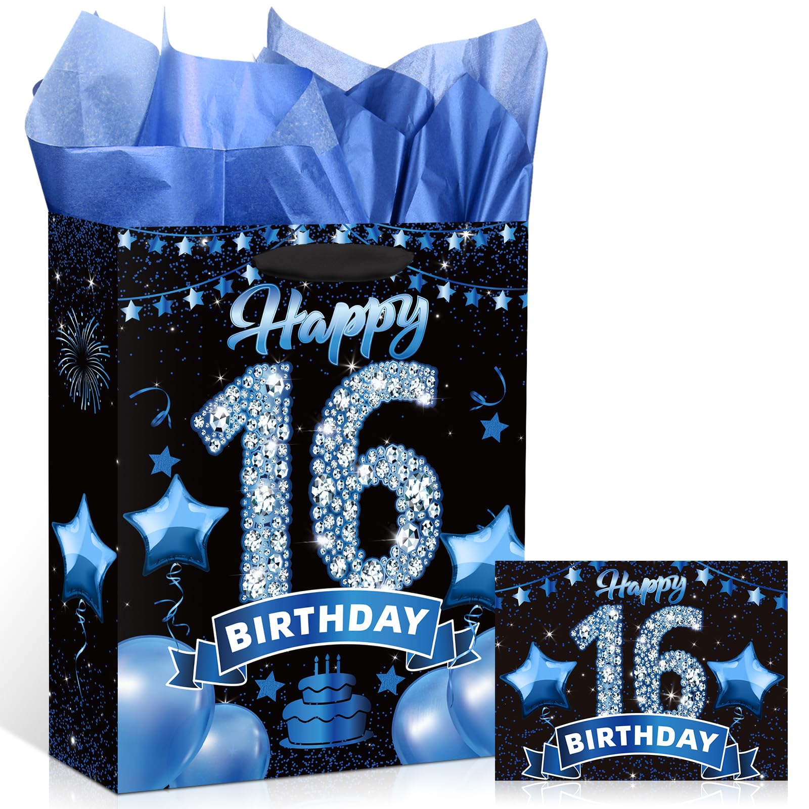 バッグ party bag Amazon.com: Blue and Black 16th Birthday Gift Bag with
