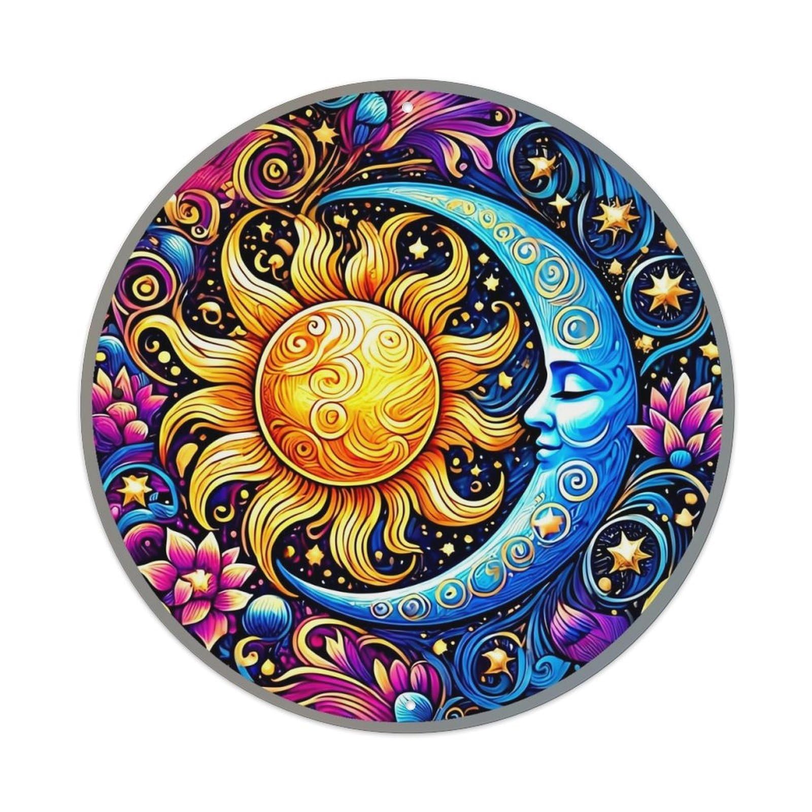 Jdyansheng Vintage Sun Moon Celestial Art Pattern Tin Sign Metal Poster Metal Signs For Home Man Cave Bar Cafe Kitchen Laundry Room Wall Decorations 8X8 Inches