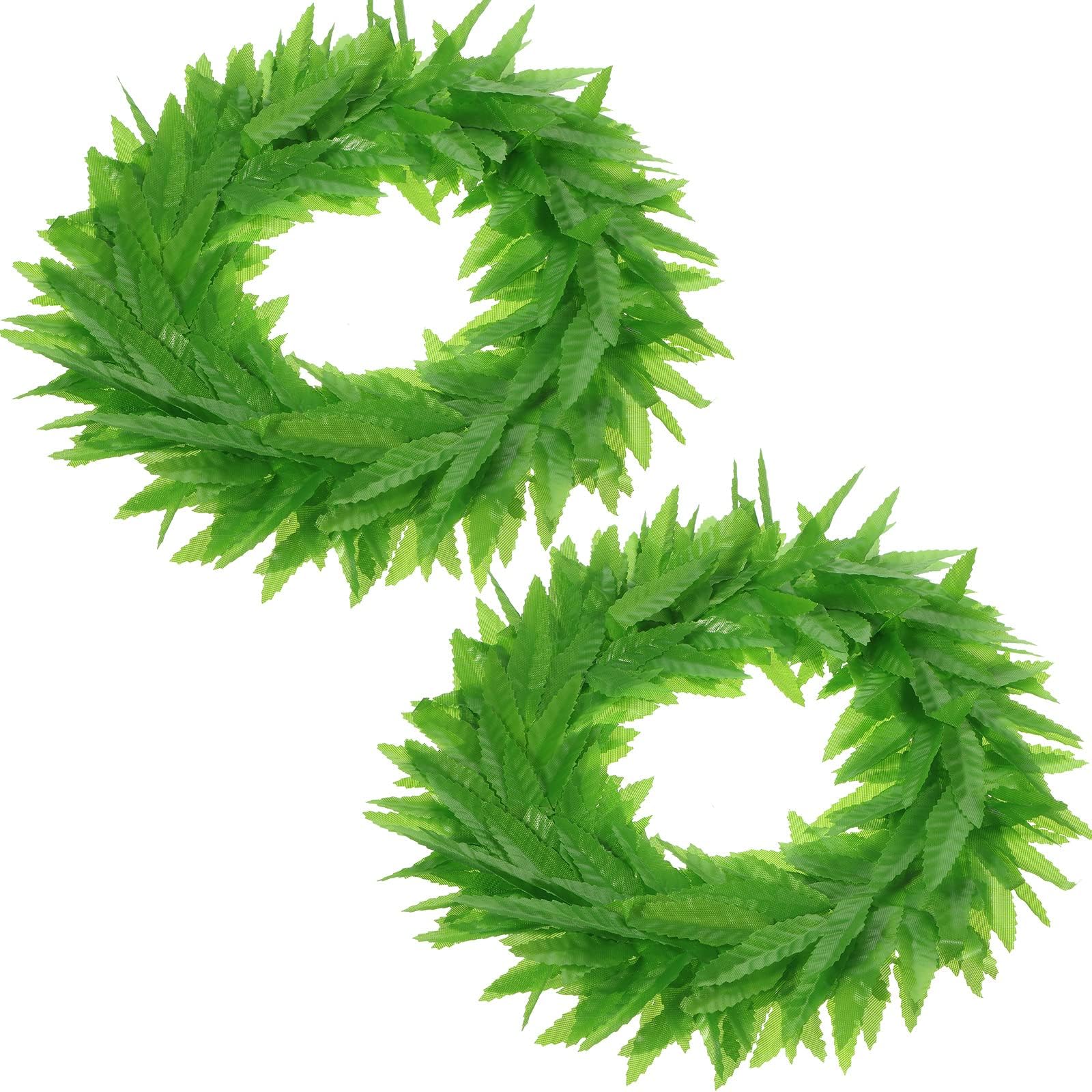 WILLBOND Fern Leaf Headband, 2 Pieces Hawaiian Tropical Leis Headband, Toga Headwear for Girls Women Party Supplies, Plastic, Green, 18.5 cm/ 7.3 inches in Diameter, Handmade, for Hair Decoration