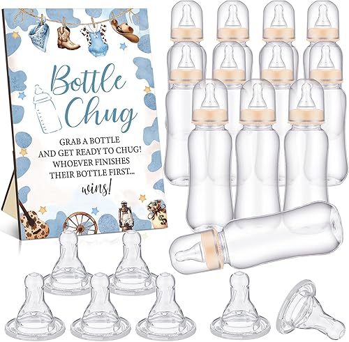 Vista 14 de TrelaCo Safari Cool Baby Shower Games Bottle Chug Sign Wooden Jungle Animals Set de regalo para revelación de género suministros de fiesta y 12 Verde