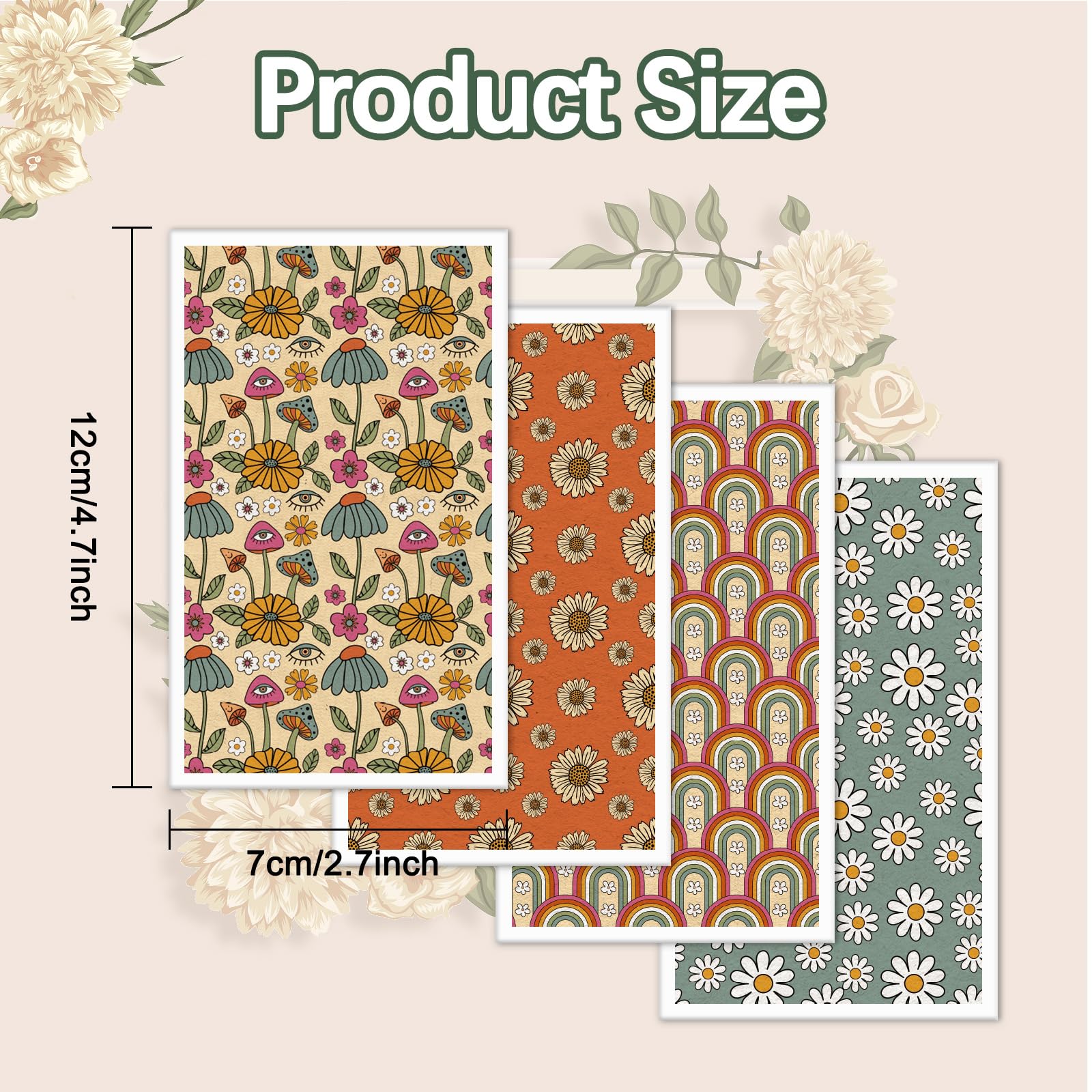 Whaline 20Pcs Boho Floral Clay Transfer Paper Groovy Daisy Flowers Rainbow Transfer Paper Retro Clay Transfer Paper for DIY Art Crafts Polymer Clay Jewelry Earrings Making Supplies, 2.7 x 4.7 Inch