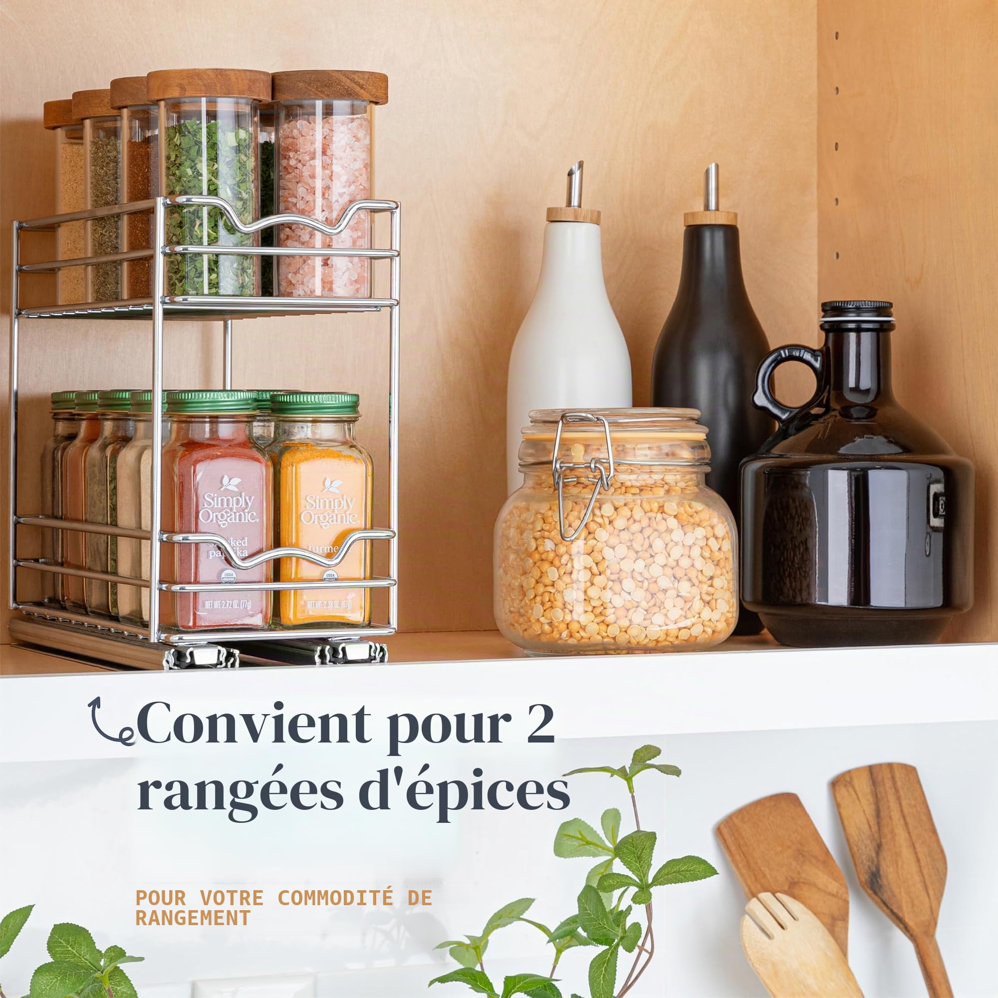 HOLDN’ STORAGE Étagère à épices pour armoire, robuste – Étagère à épices amovible – Organisation des épices 11,4 cm L x 26,4 cm P x 22,4 cm H – Étagères à épices pour armoires intérieures et