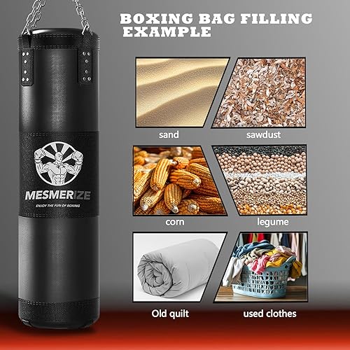 Miniatura 6 de Mesmerize Saco de boxeo para adultos, juego de bolsa de boxeo pesada de 4 pies con envolturas de mano de boxeo de 197 pulgadas para artes marciales