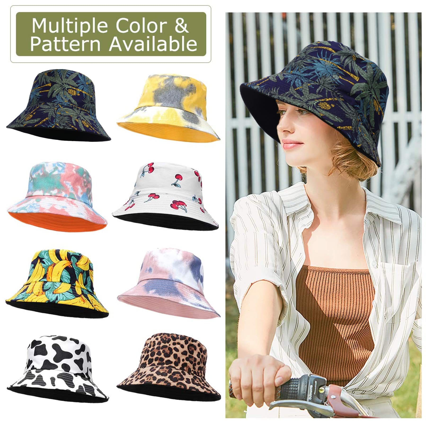 Feng Shui， Sombreros de Pescador para Mujer - Sombreros de Sol de Playa de Verano de algodón Reversible Sombrero de Pescador Plegable para Viajes Playa Senderismo Reino Unido