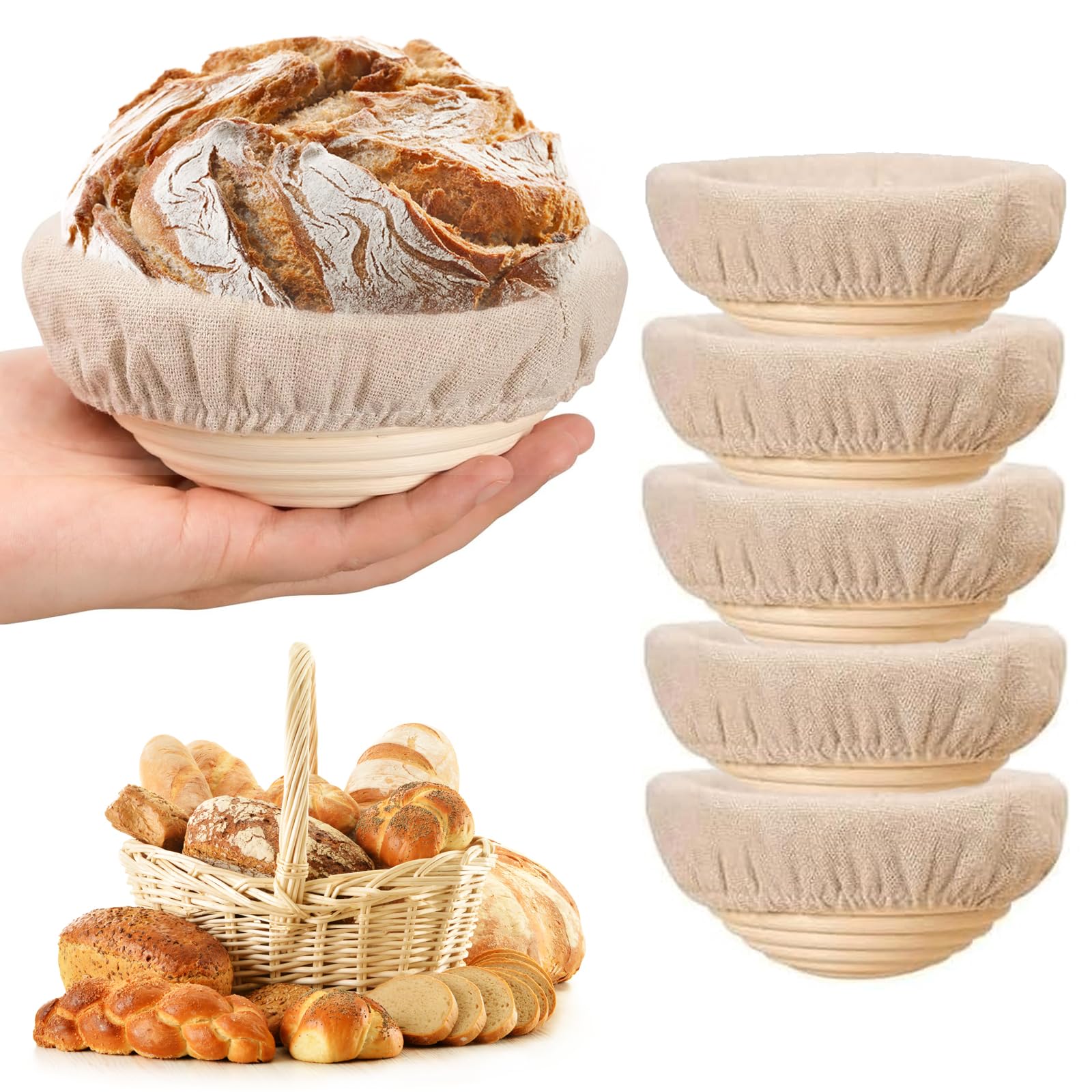 Yuehuam Banneton - Cesta de prueba de pan de 6 pulgadas, redonda de 6 pulgadas, cesta de prueba de masa madre Banneton, cuenco a prueba de masa con forros, perfecto para hornear pan y suministros para
