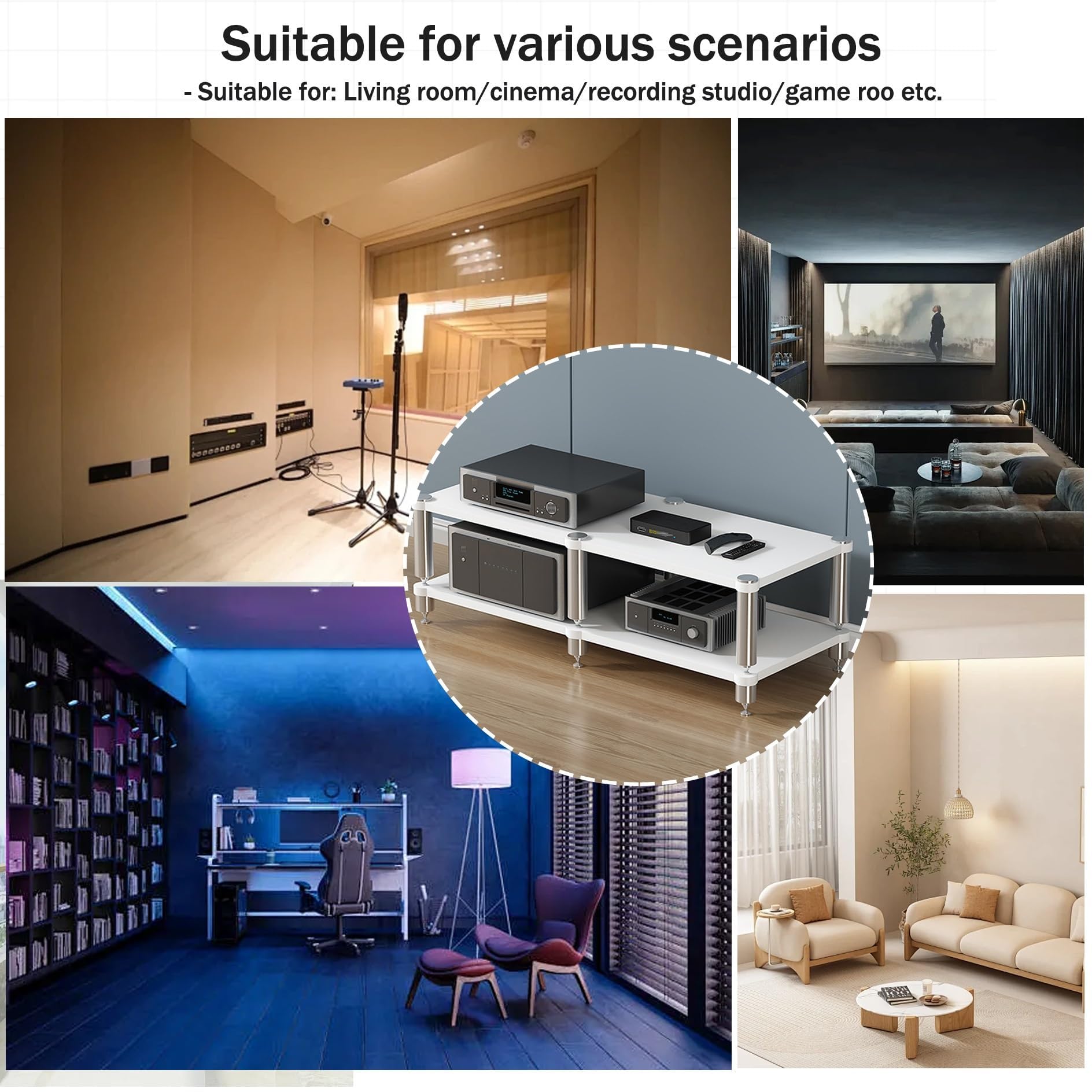 Rack audio HiFi – Supporto multimediale AV e ripiano da gioco – Torre di archiviazione da pavimento per proiettore, console di gioco, TV Box, lettore CD stereo e home theater