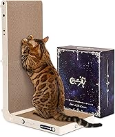 UniBlissy 25.3" L-Shaped Double-Sided Cat Scratcher Board with Ball Toy & 3X Catnip - No Assembly, Durable Cardboard for Indoor Cats