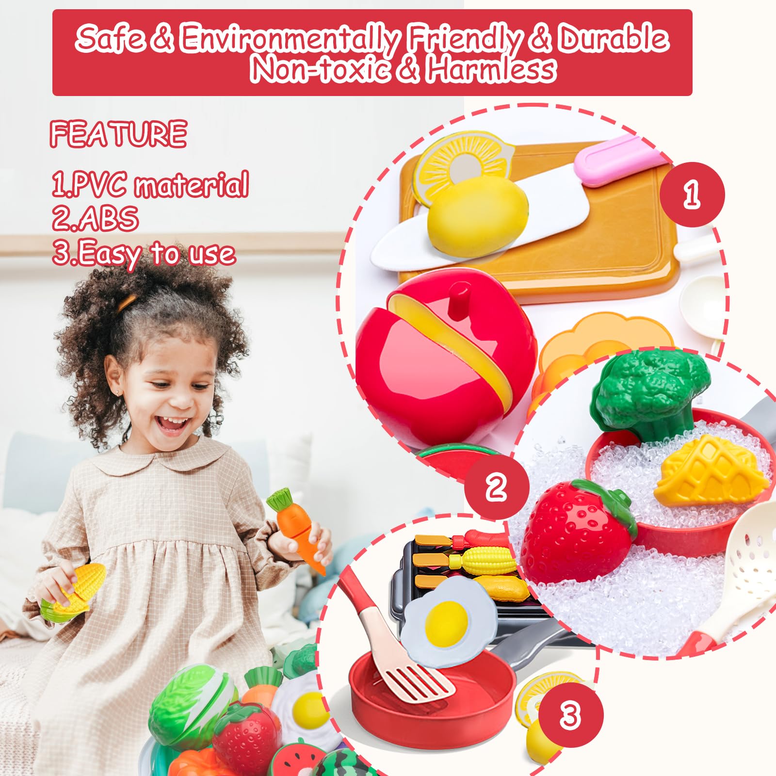 JUQG 74 Pezzi Accessori Giocattolo da Cucina per Bambini, Giocattoli da Cucina con Pentole e Padelle, Gioco di Ruolo da Chef Adatto a Ragazzi e Ragazze di 3 4 5 6 7 8 Anni - 5