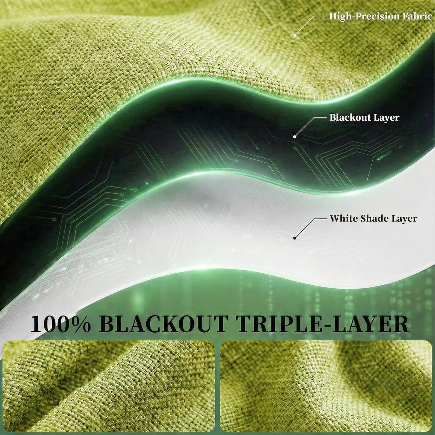 100% Blackout Self Adhesive Curtains Portable Curtain Simple and Easy to install Bedroom Window Thermal Lnsulated Kitchen Room Darkening Black Small Drapes, W35 x L72 inch, 1 Panel, Fruit Green image 4