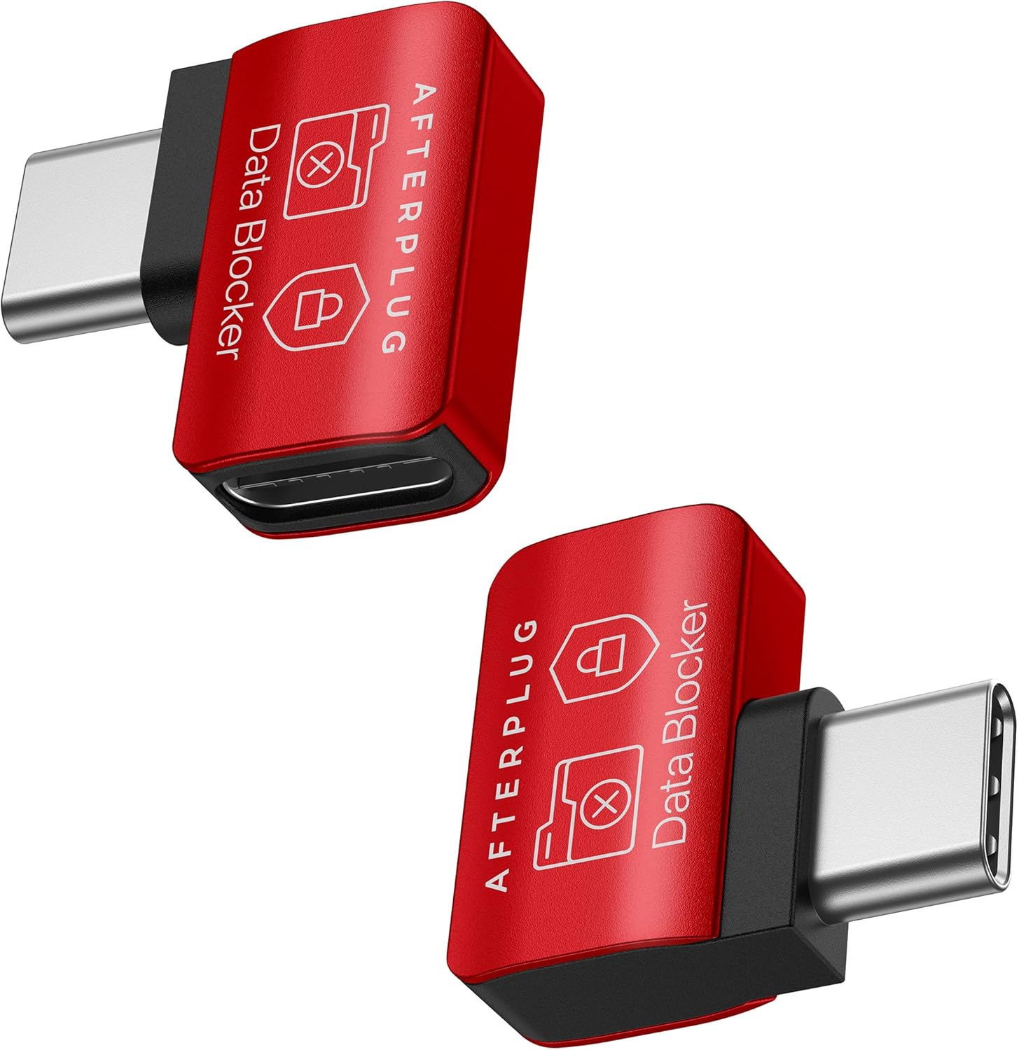 90 Degree USB-C to USB-C Data Blocker, Anti Juice Jacking, Charge-Only, Supports 240W PD Charging, Not for Thick Cases (2-Pack), Red