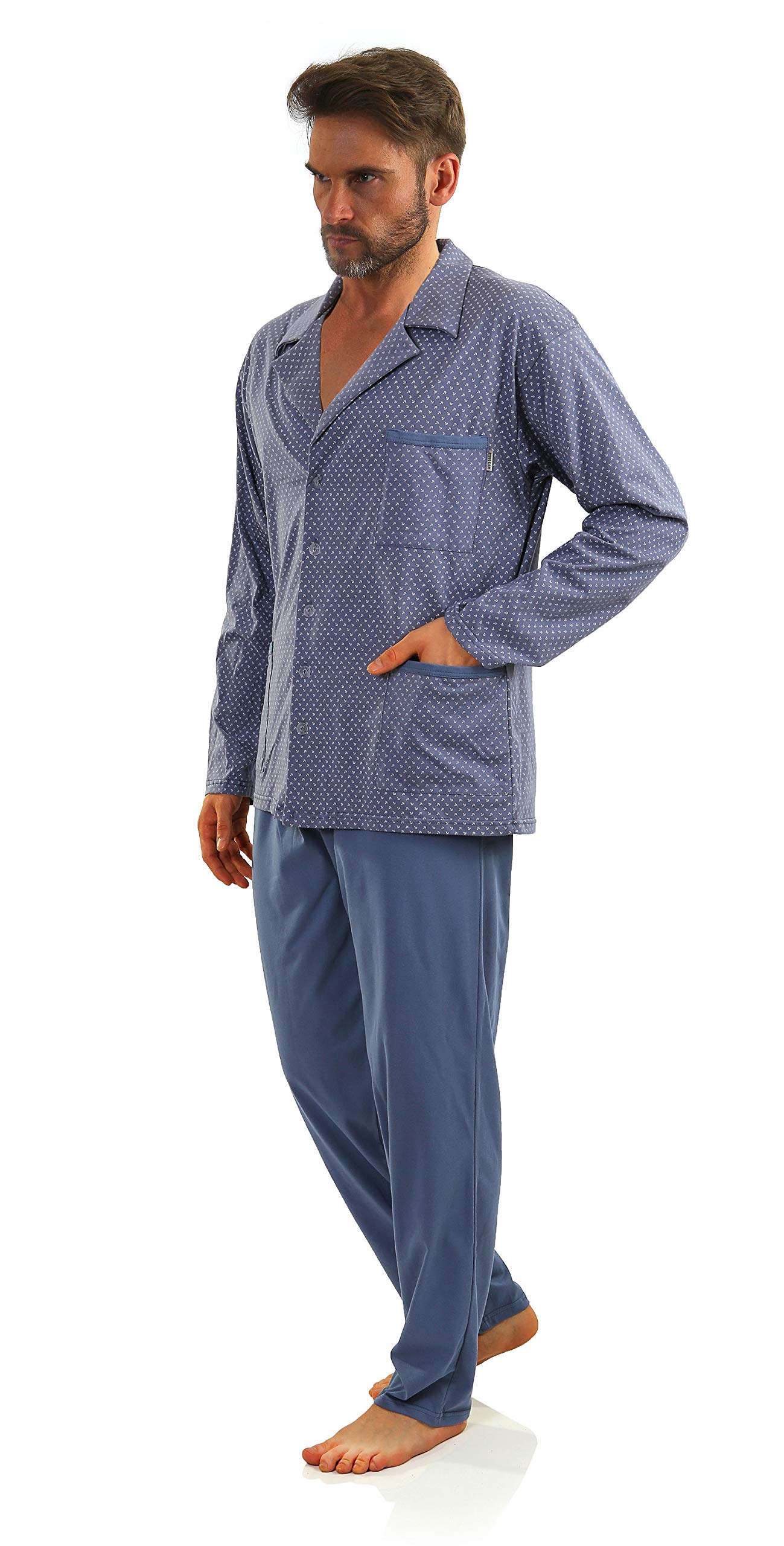 Sesto Senso Pijama Hombre Botones Algodon Abotonado Clasico Invierno 2 Piezas Set Ropa De Dormir Conjunto Set Camisa Manga Larga Pantalones Largos